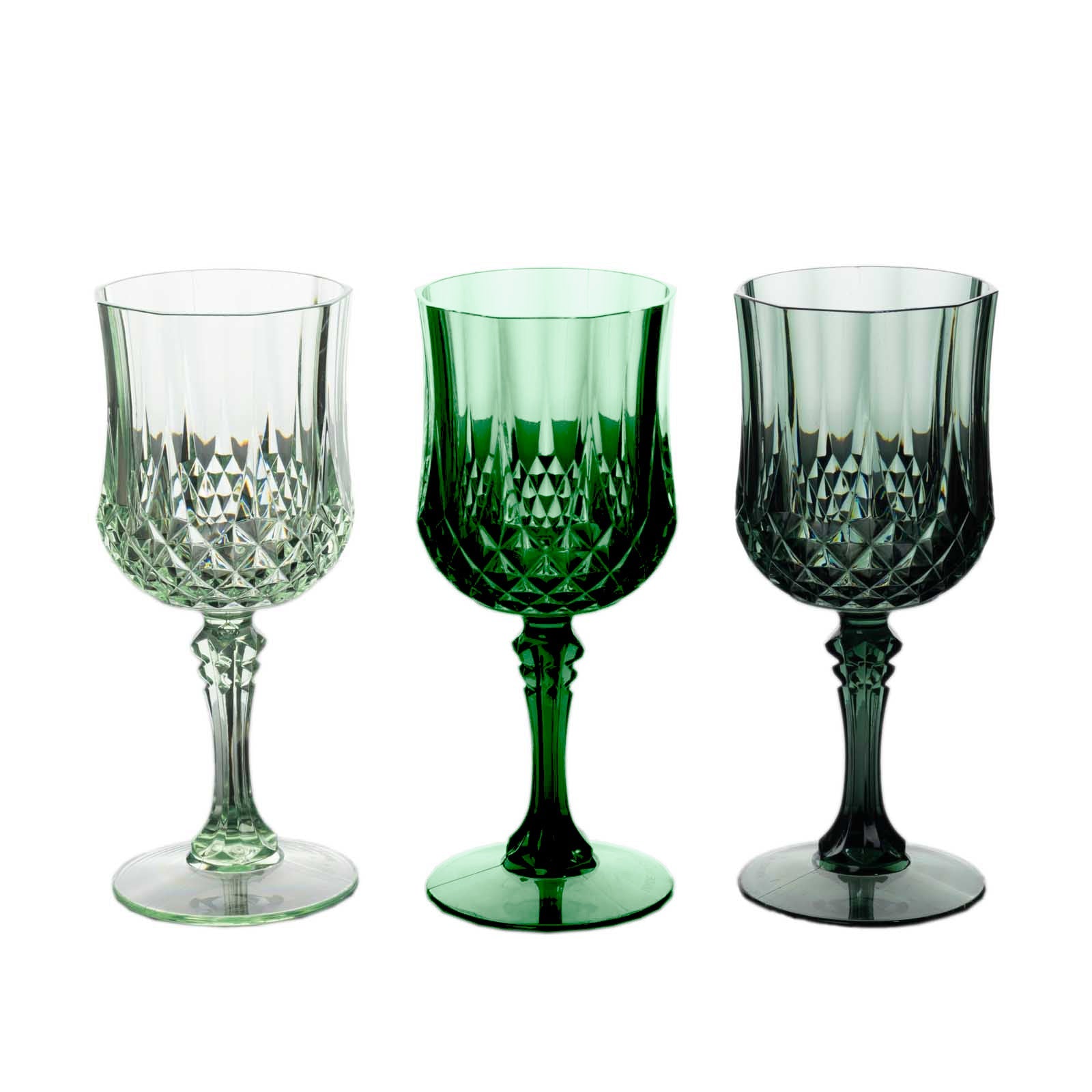 Hot Deal! 12-Pack 8oz Shatterproof Plastic Cocktail Goblets in Assorted Green Crystal Cut Design