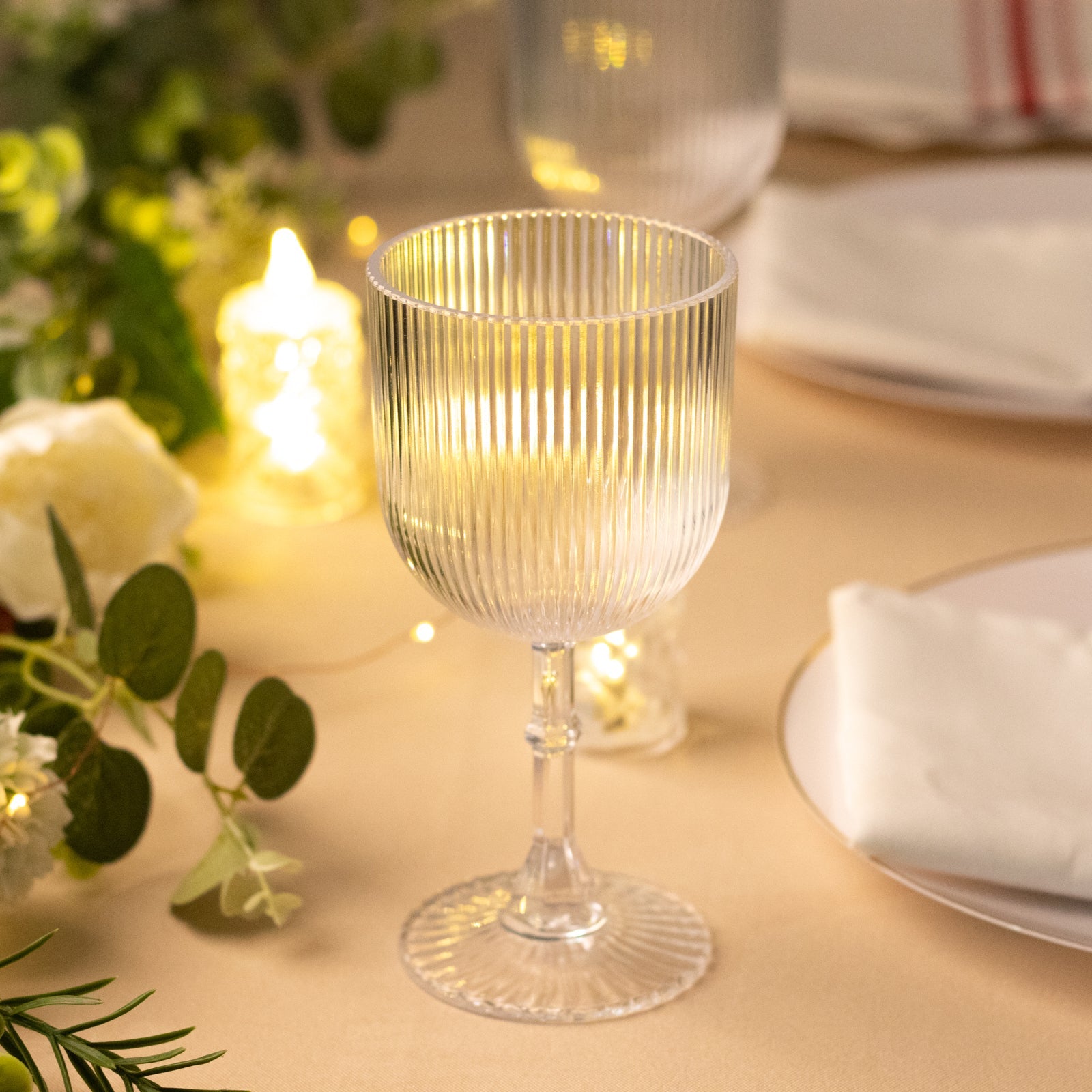 Get 12-Pack of 9oz Clear Vintage Ribbed Reusable Shatterproof Plastic Wine Goblets