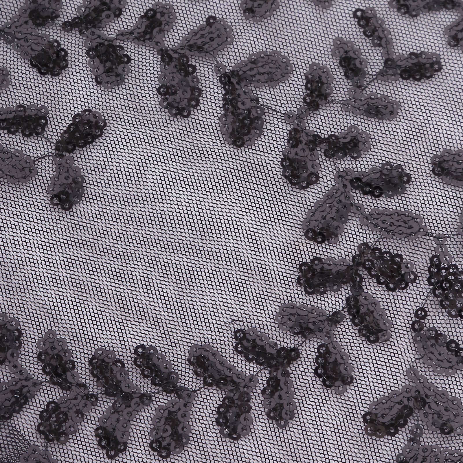 Sparkling Seamless Black Tulle Round Tablecloth with Leaf Embroidered for Special Events