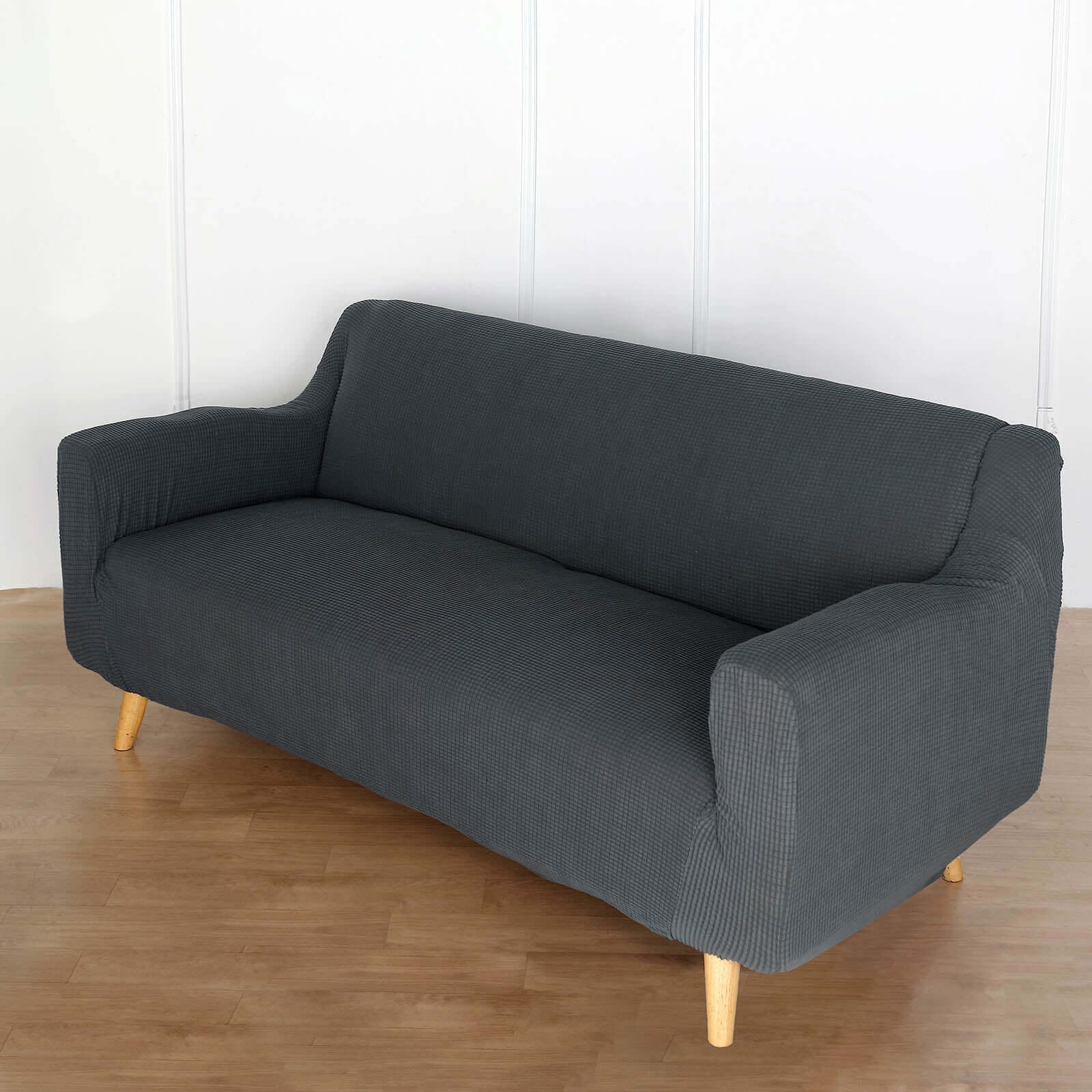 Hot Deal! Charcoal Gray Jacquard Spandex Loveseat Slipcover - 1-Piece Easy Fit Design