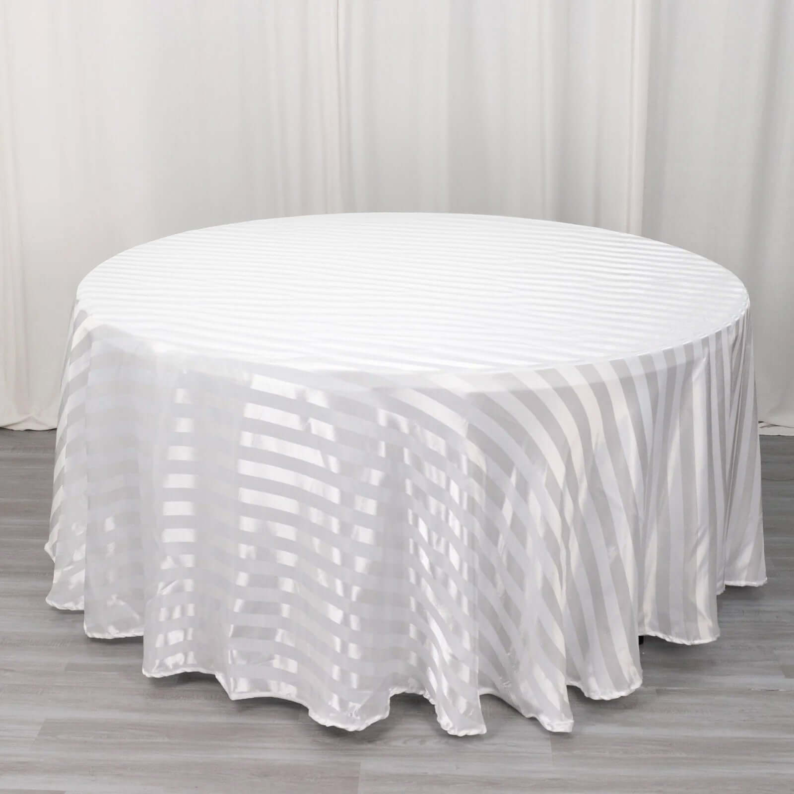 Silky Smooth Seamless White Satin Round Tablecloth with Glossy Stripes - Ideal for Weddings