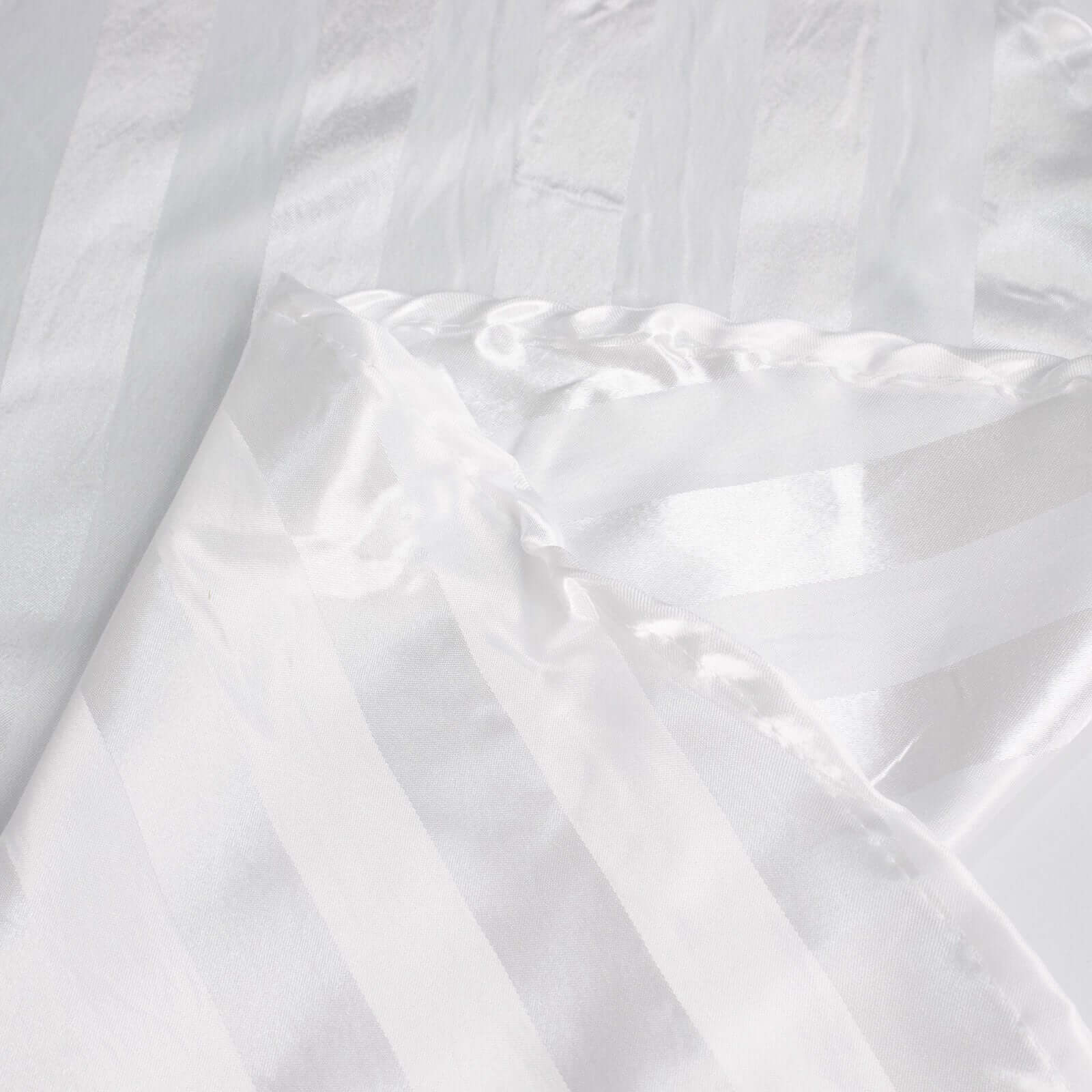 Silky Smooth Seamless White Satin Round Tablecloth with Glossy Stripes - Ideal for Weddings