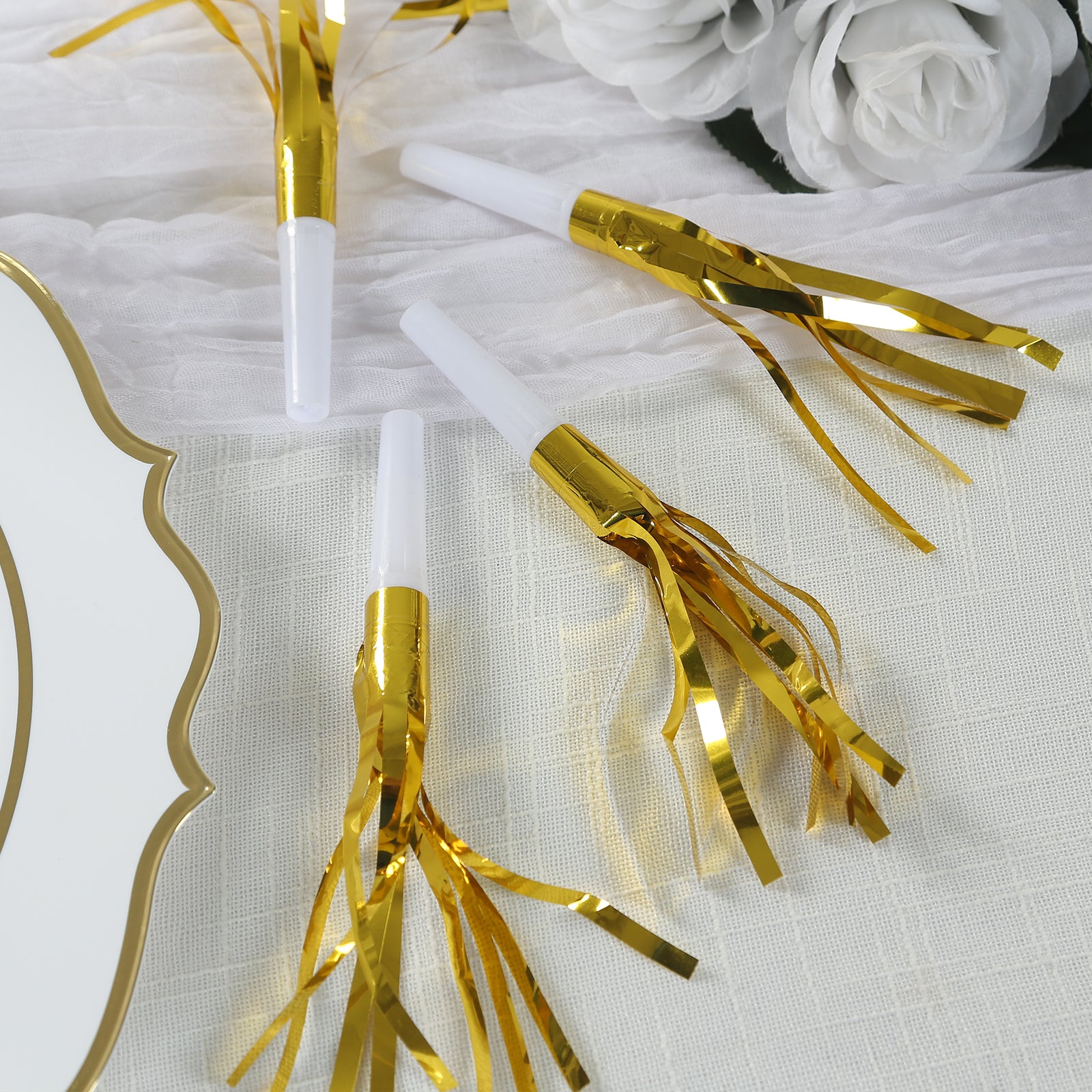 24-Pack Gold Party Horn Noisemakers with Tassels - Ideal for Events and Gatherings