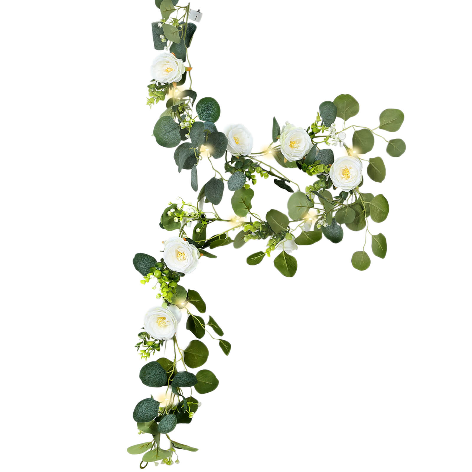 5.5ft Battery-Powered Lighted Eucalyptus & Peony Garland for Stylish Decor