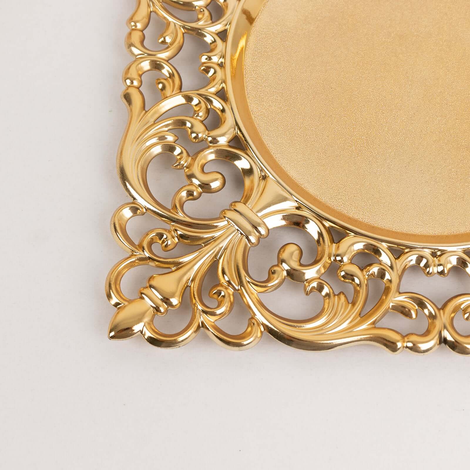 Hot Sale! 6-Piece Set of 12-Inch Gold Acrylic Square Charger Plates with Hollow Lace Border for Event Decor