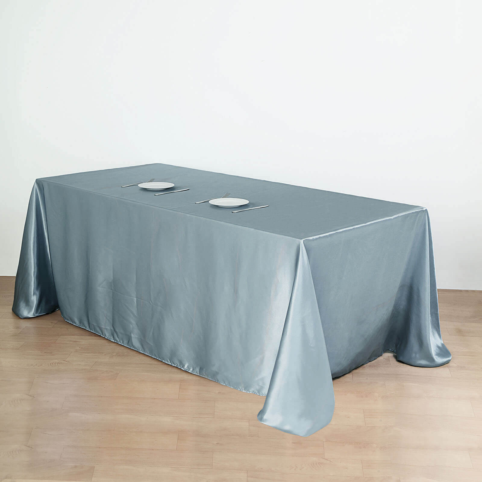 Hot Sale! Seamless Dusty Blue Satin Rectangular 90x132 Tablecloth for Various Events