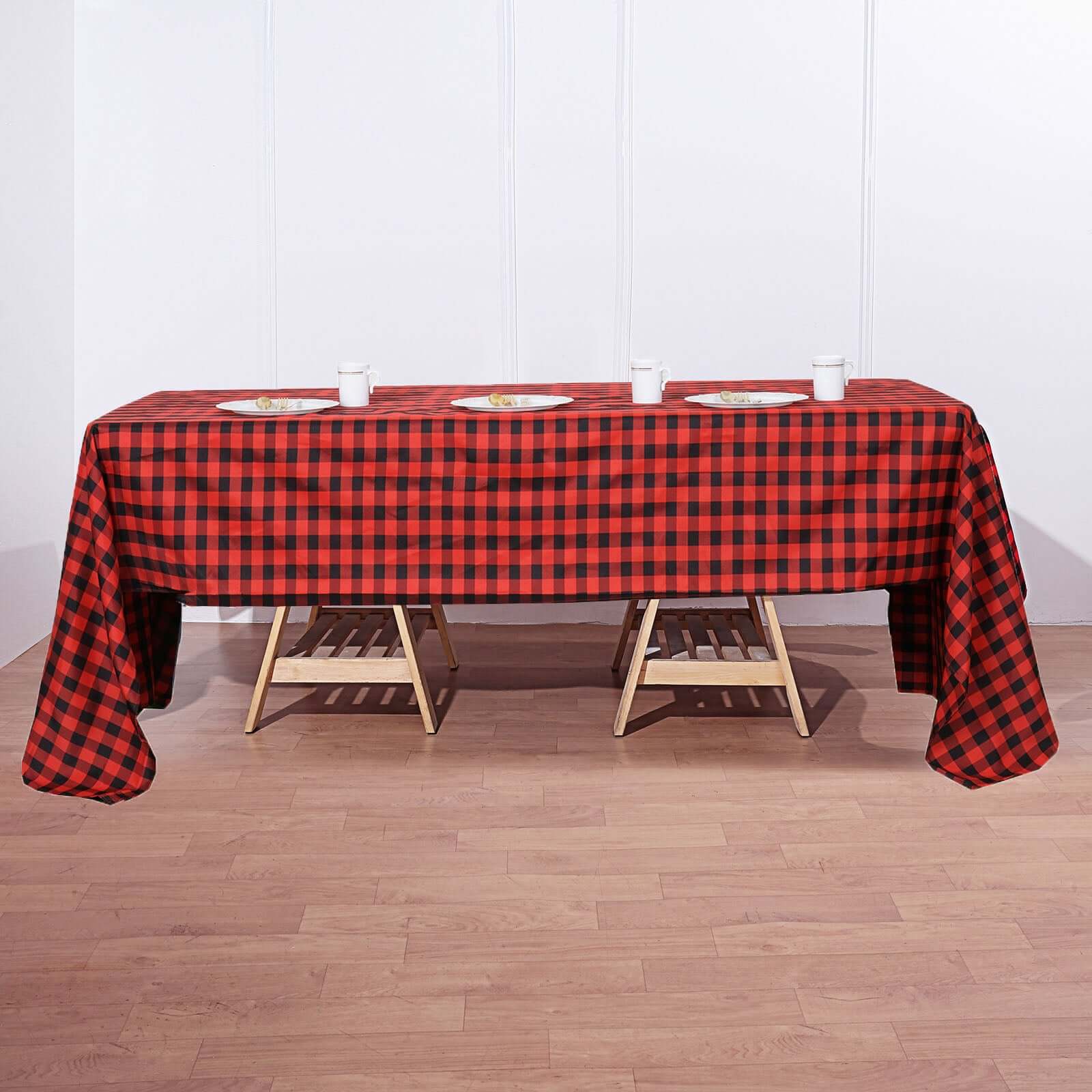 Hot! 60x126 Polyester Rectangle Buffalo Plaid Black/Red Tablecloth