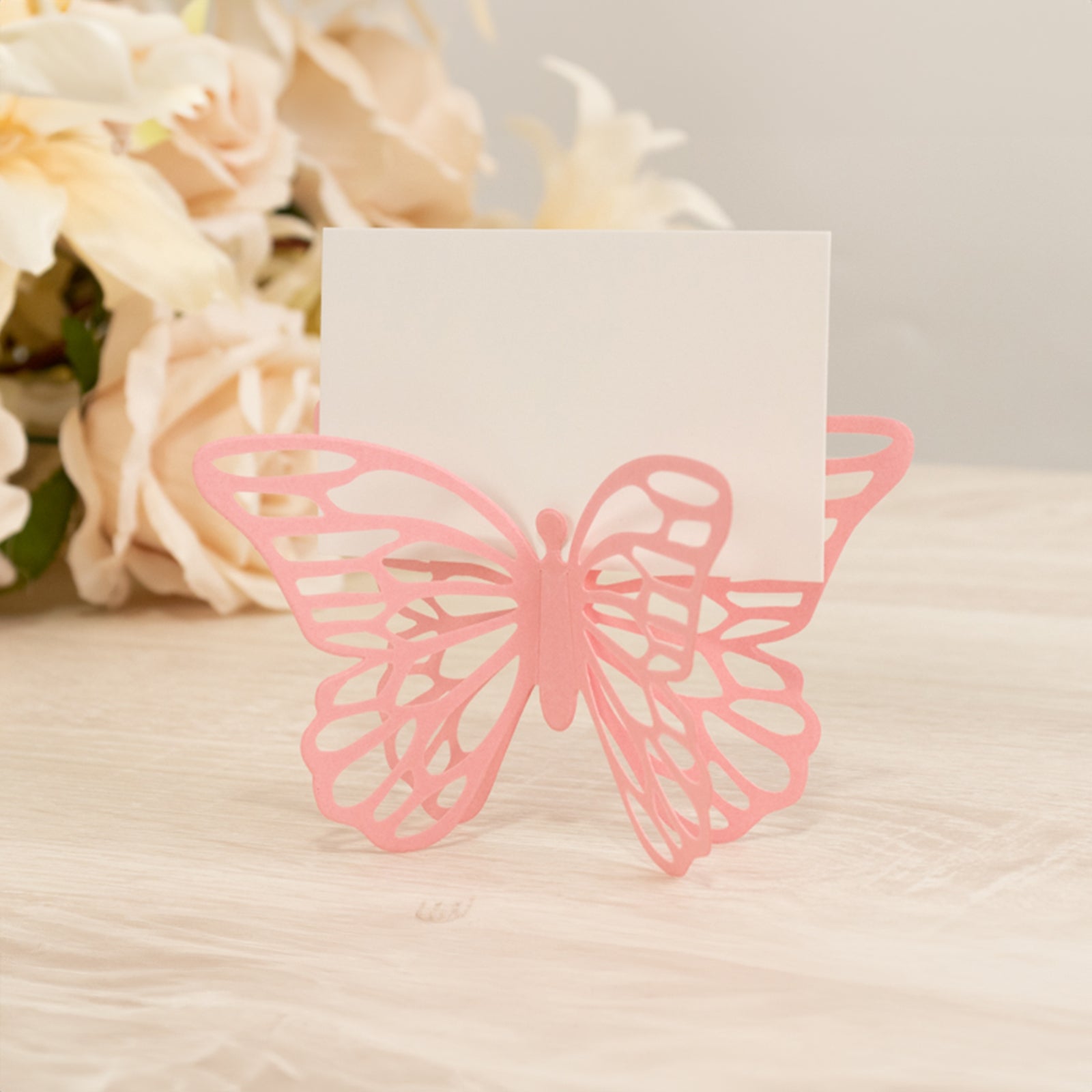 25-Pack Pink Paper Butterfly Place Card Holders with Printable White Cards - 3D Free Standing Table Number Stands (3x5) - High Quality Deal