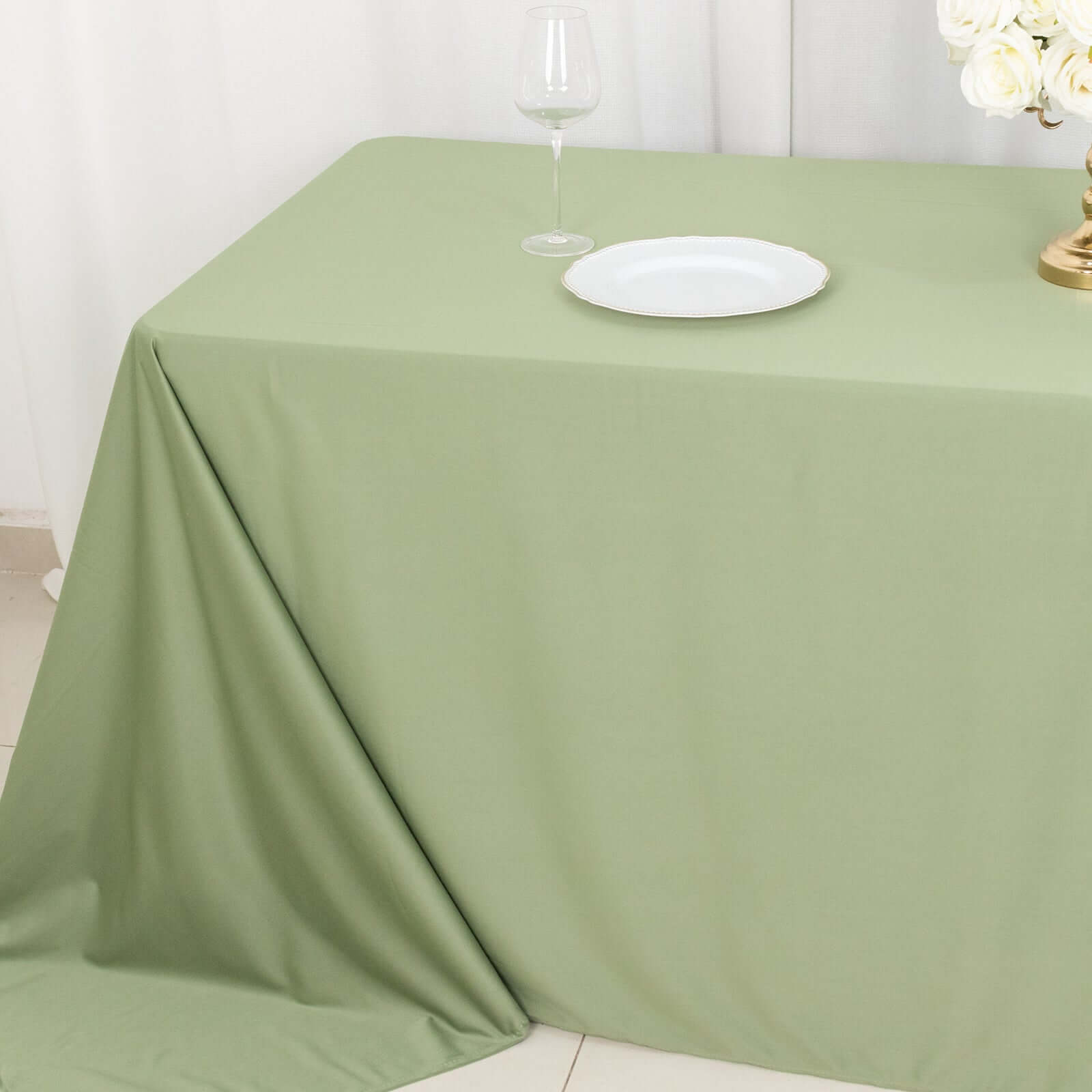 Premium Wrinkle-Free & Stain-Resistant Dusty Sage Green Scuba Tablecloth (90x132)