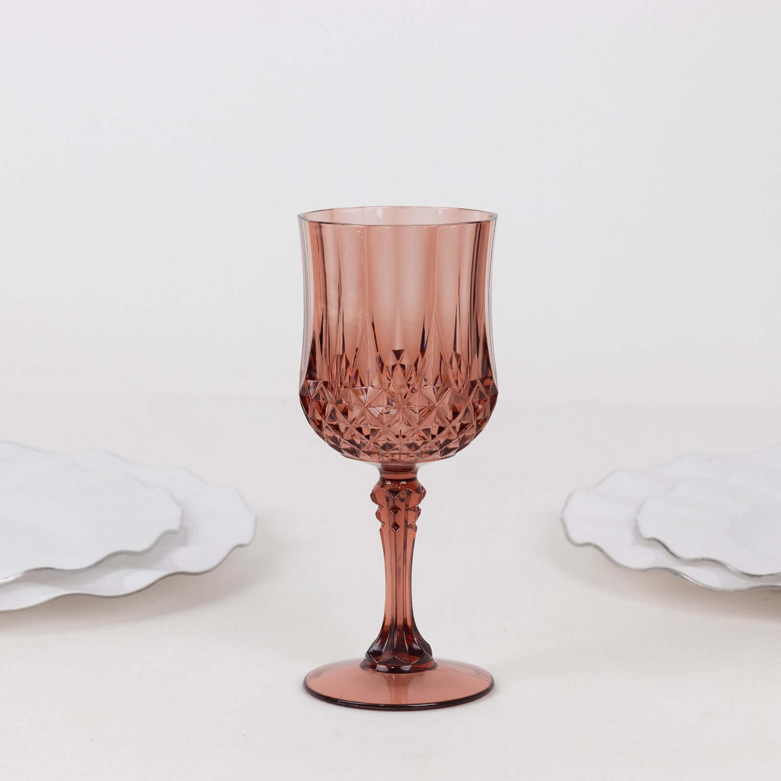 Hot Deal! 6-Pack 8oz Shatterproof Dusty Rose Plastic Cocktail Goblets with Crystal Cut