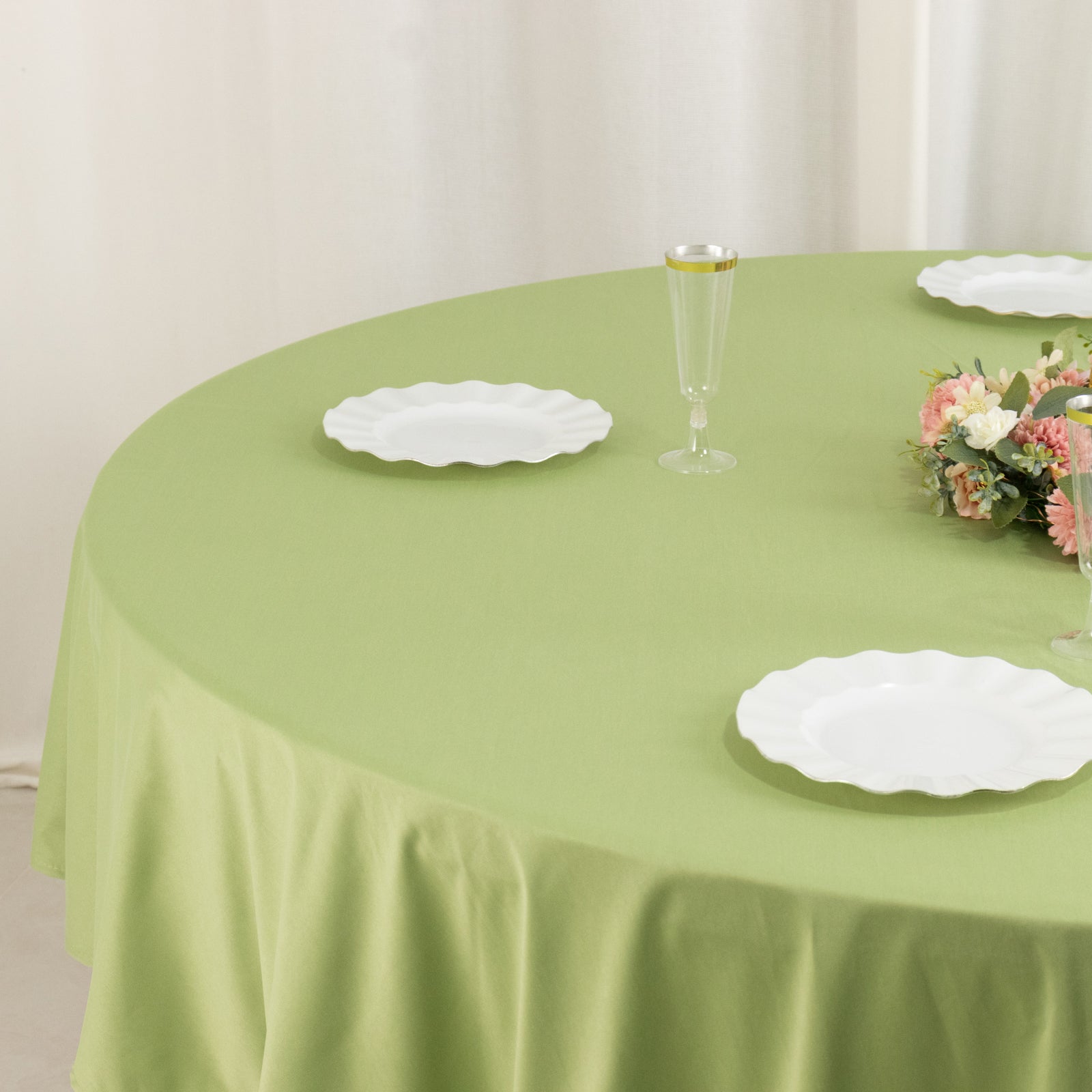 Exclusive Sage Green 90' Round Scuba Tablecloth - Wrinkle & Stain Resistant