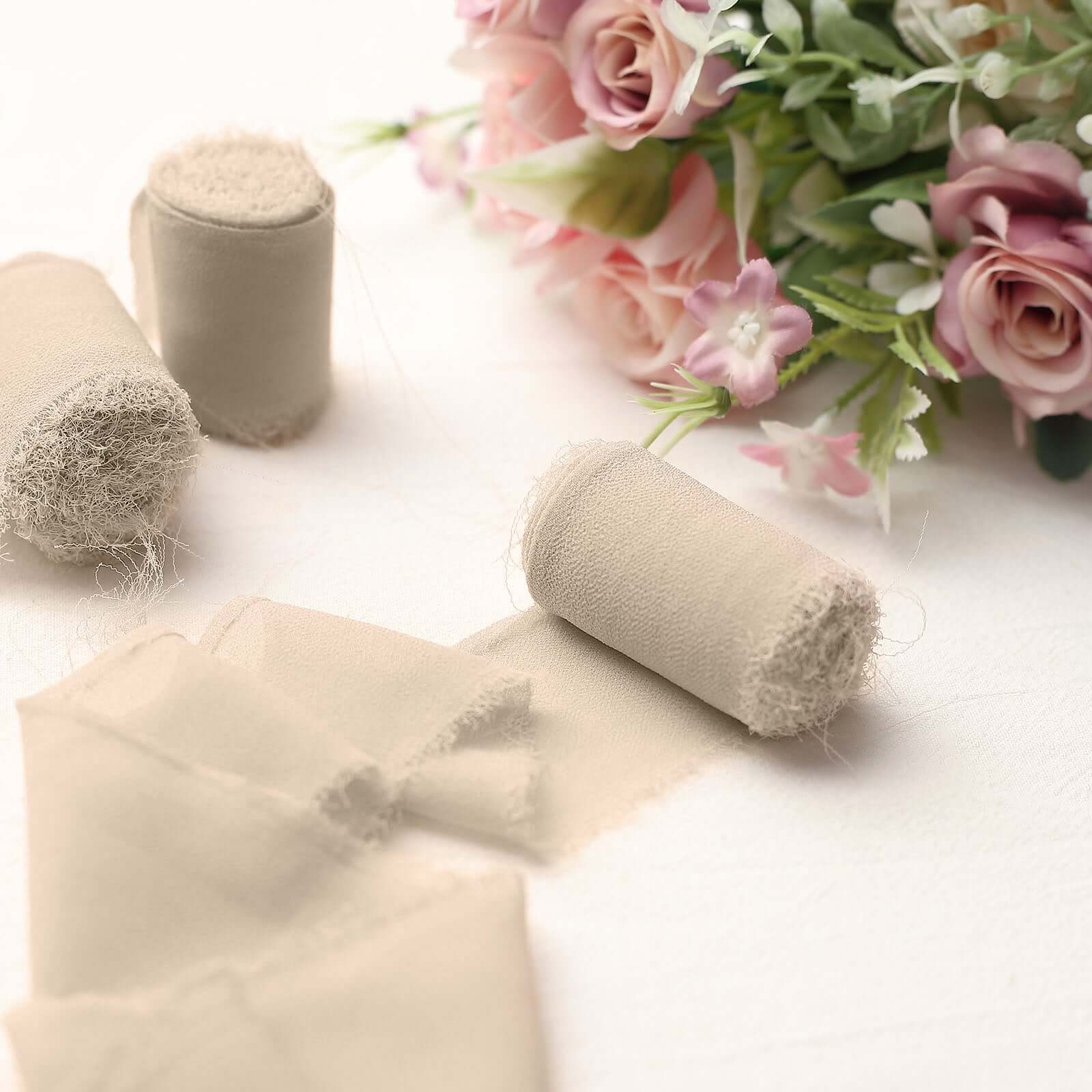 2-Pack 6-Yard Nude Silk-Like Chiffon Ribbon Rolls for DIY Wedding Crafts