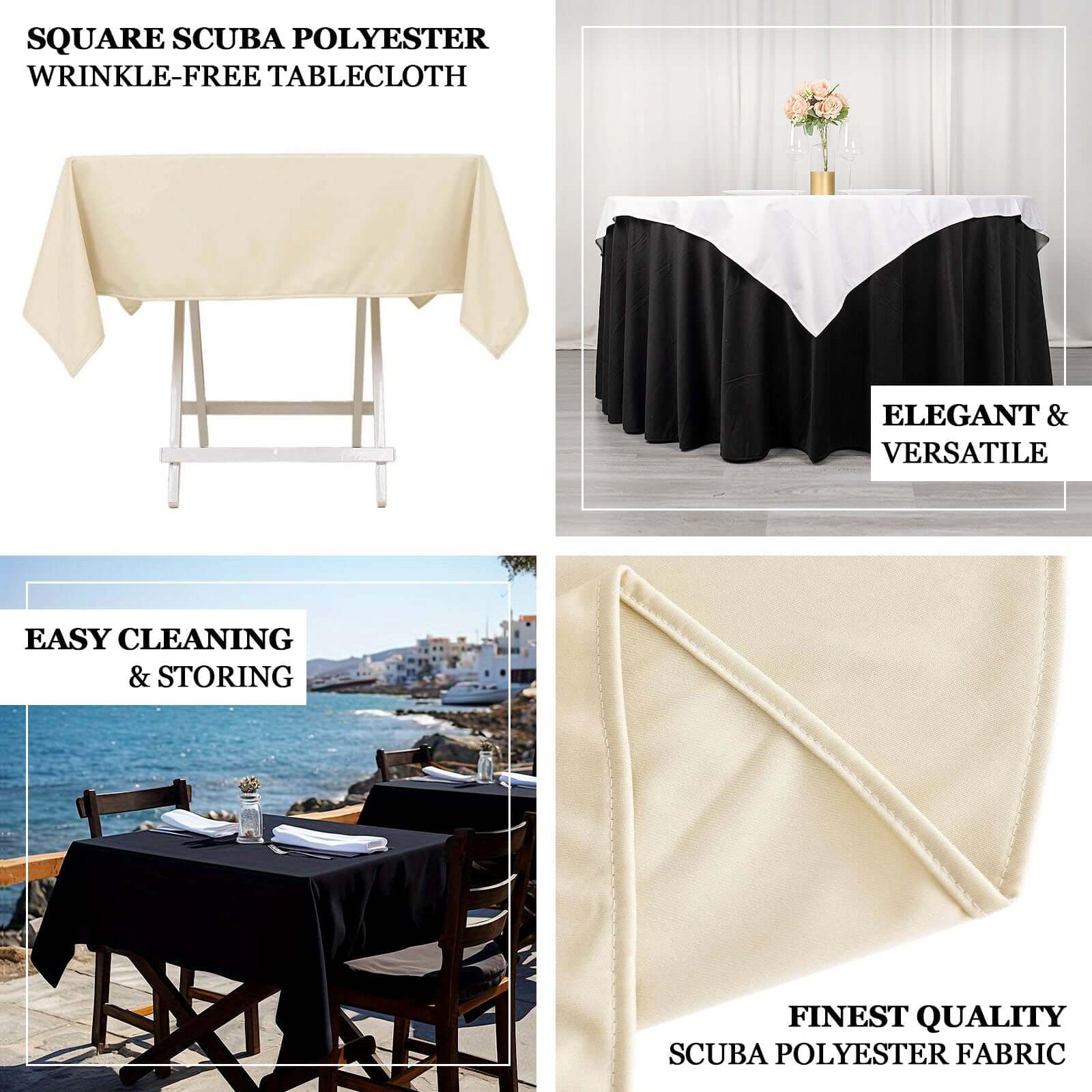 Hot Deal! Navy Blue Premium Scuba 54x54 Square Tablecloth - Wrinkle & Stain Resistant
