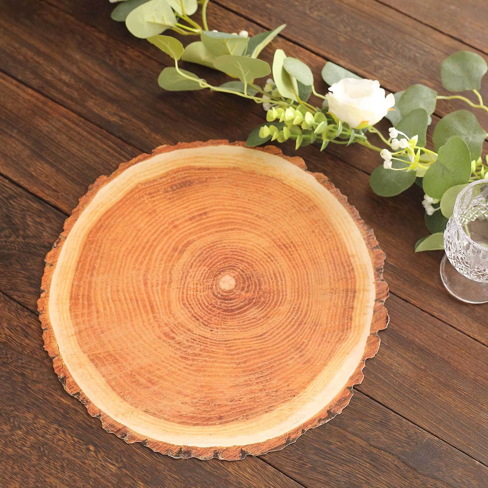 6-Pack Premium Disposable Round Cardboard Placemats with Natural Wood Slice Print, 13" Diameter
