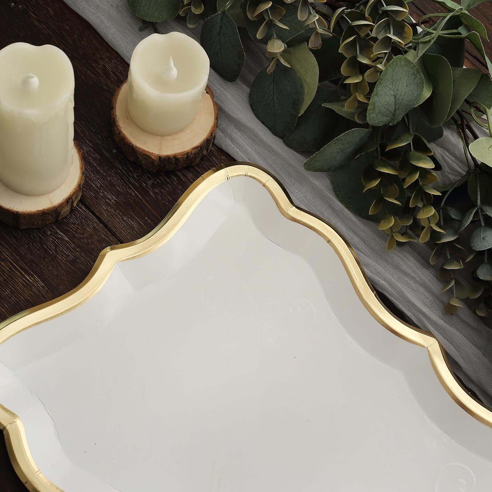10-Pack Heavy Duty 400GSM White Cardboard Serving Trays with Gold Rim for Weddings & Parties