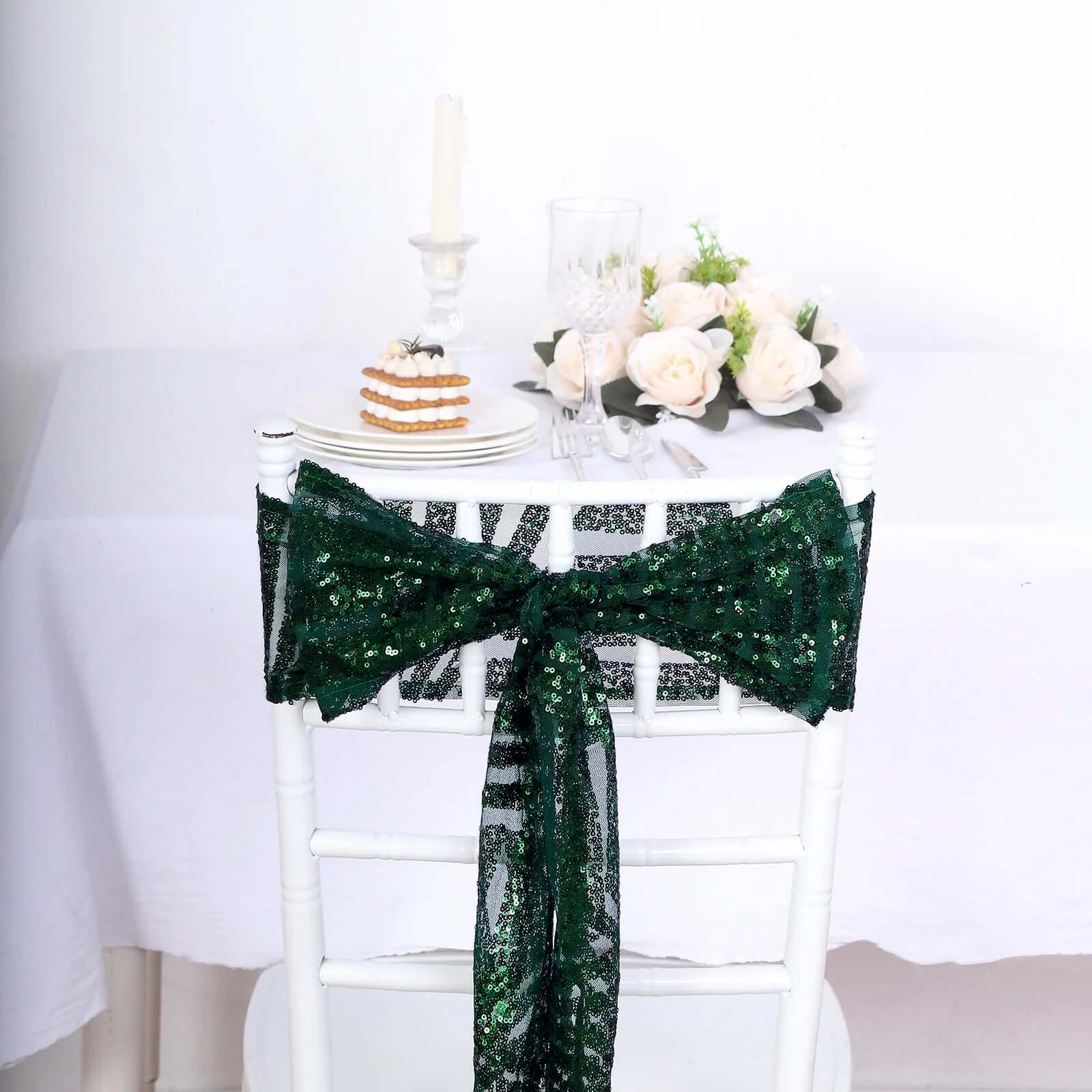 5-Pack Hunter Emerald Green Glitz Sequin Chair Sashes with Diamond Design - Exclusive Offer