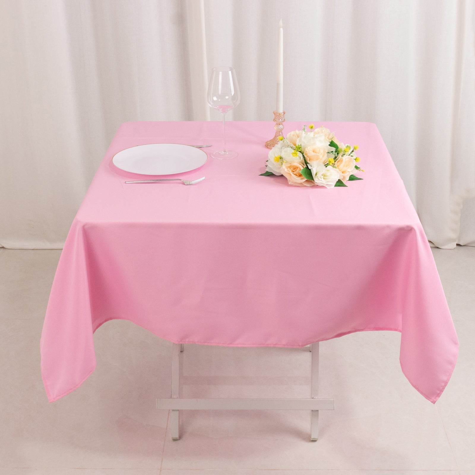 Stain & Wrinkle-Resistant 220GSM Pink 54x54 Premium Polyester Square Tablecloth