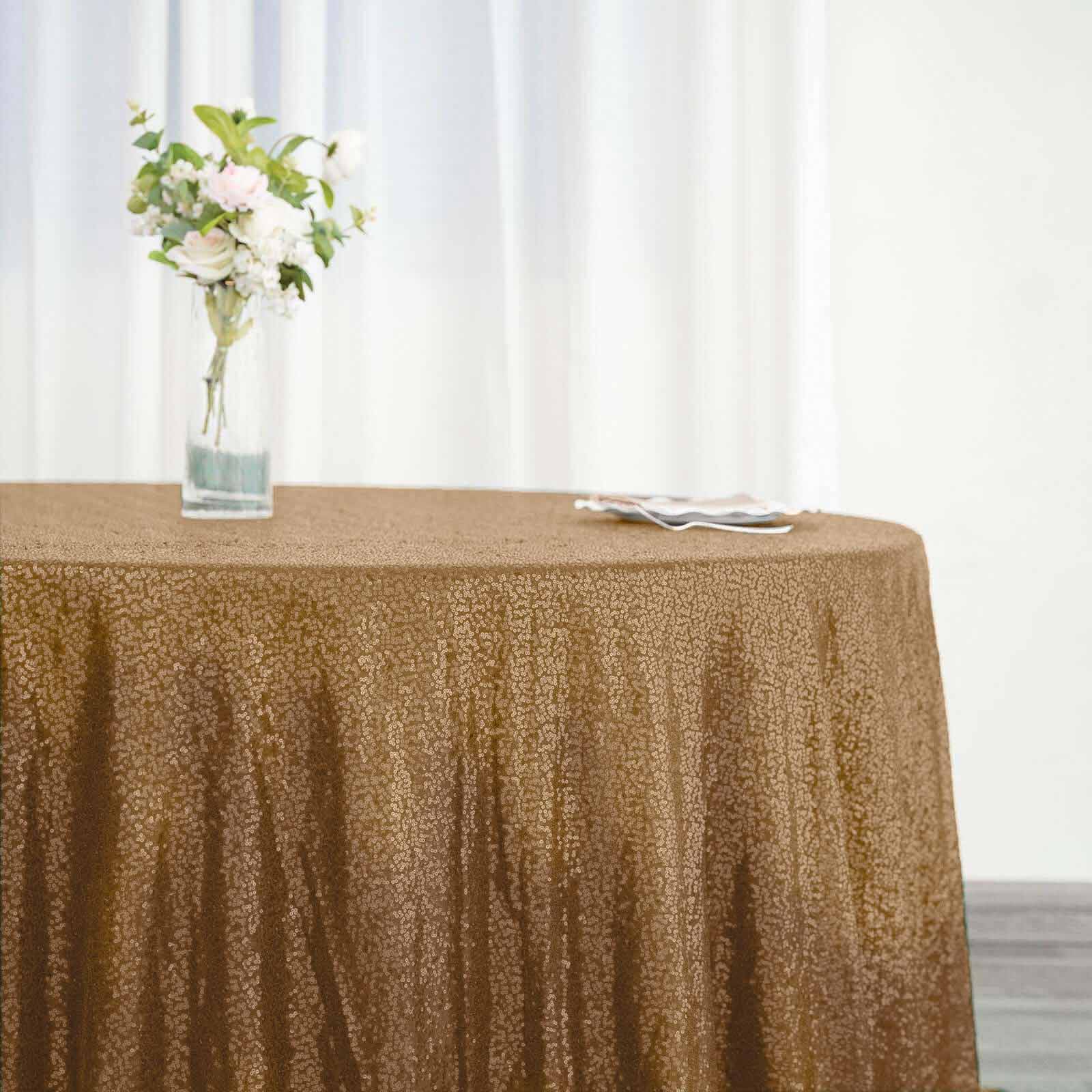 Exclusive Gold Sequin Round Tablecloth 132' - Ideal for Elegant Events