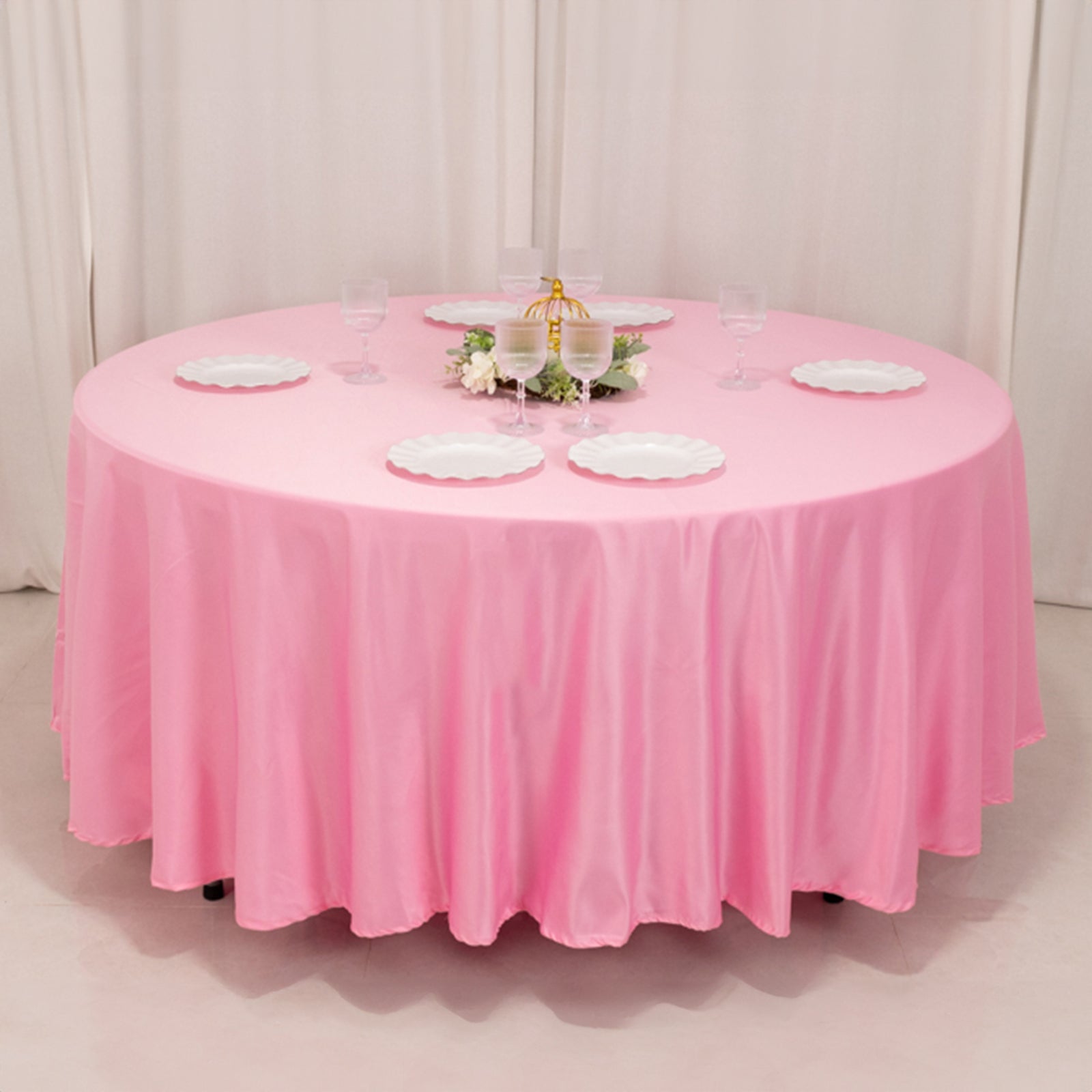 Pink 108-Inch Durable Silk-Like Lamour Satin Round Tablecloth