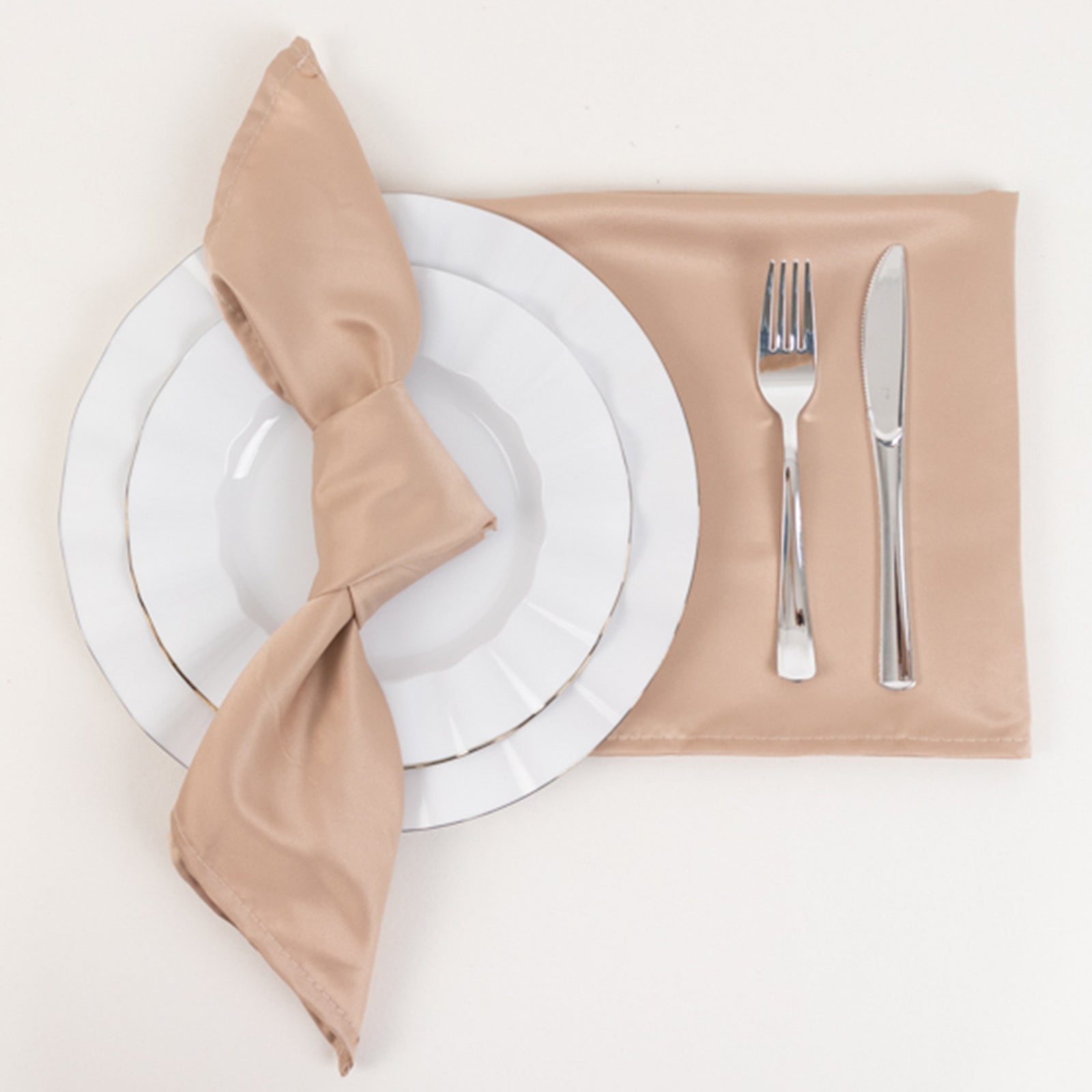 5-Pack Nude Lamour Satin 20x20 Dinner Napkins with Soft Matte Finish - Great Value!