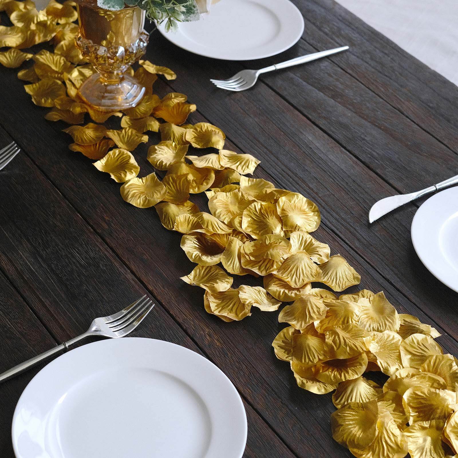 500-Piece Metallic Gold Silk Rose Petal Confetti for Table and Floor Decor