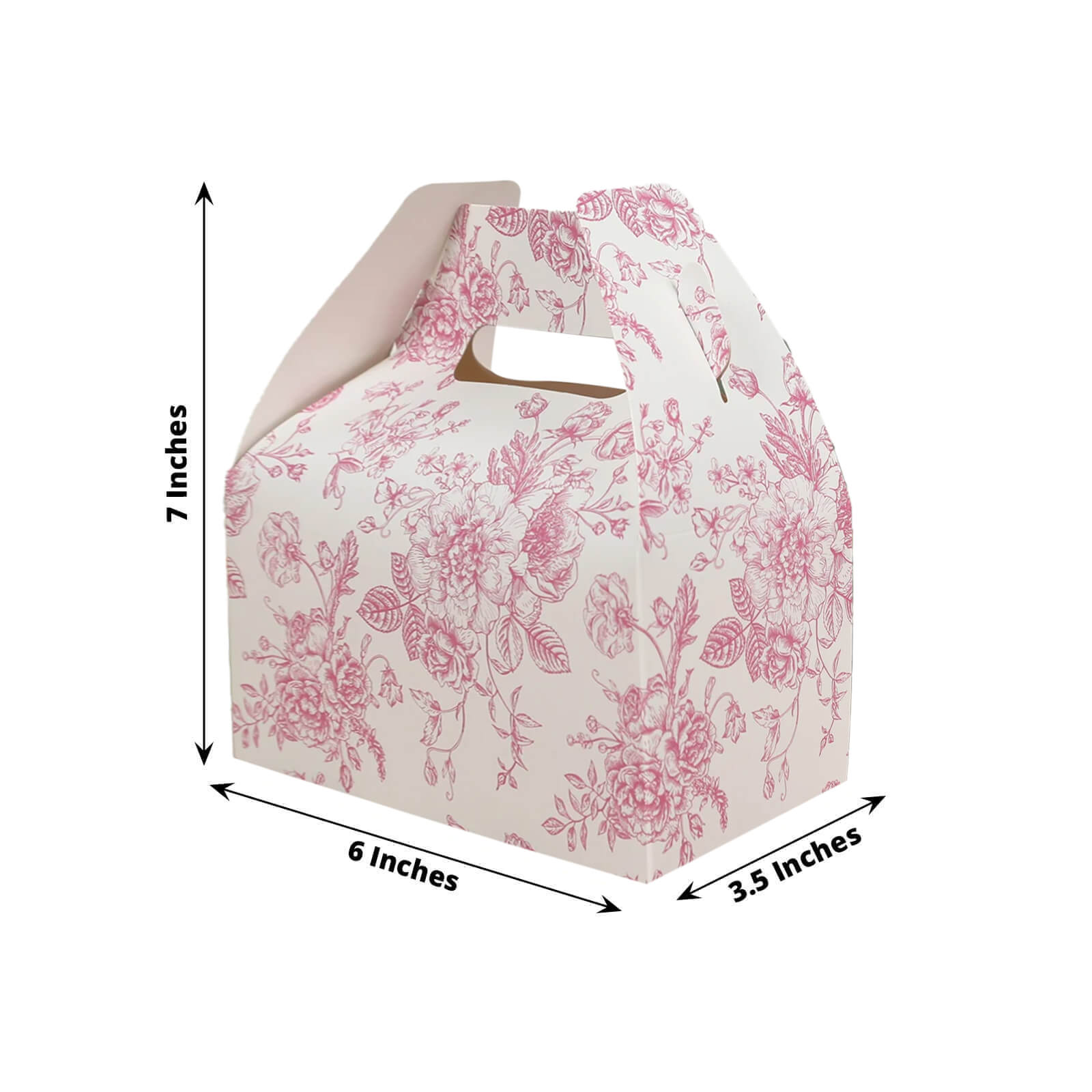 25-Piece Matte Pink and White French Toile Pattern Candy Treat Tote Gable Boxes