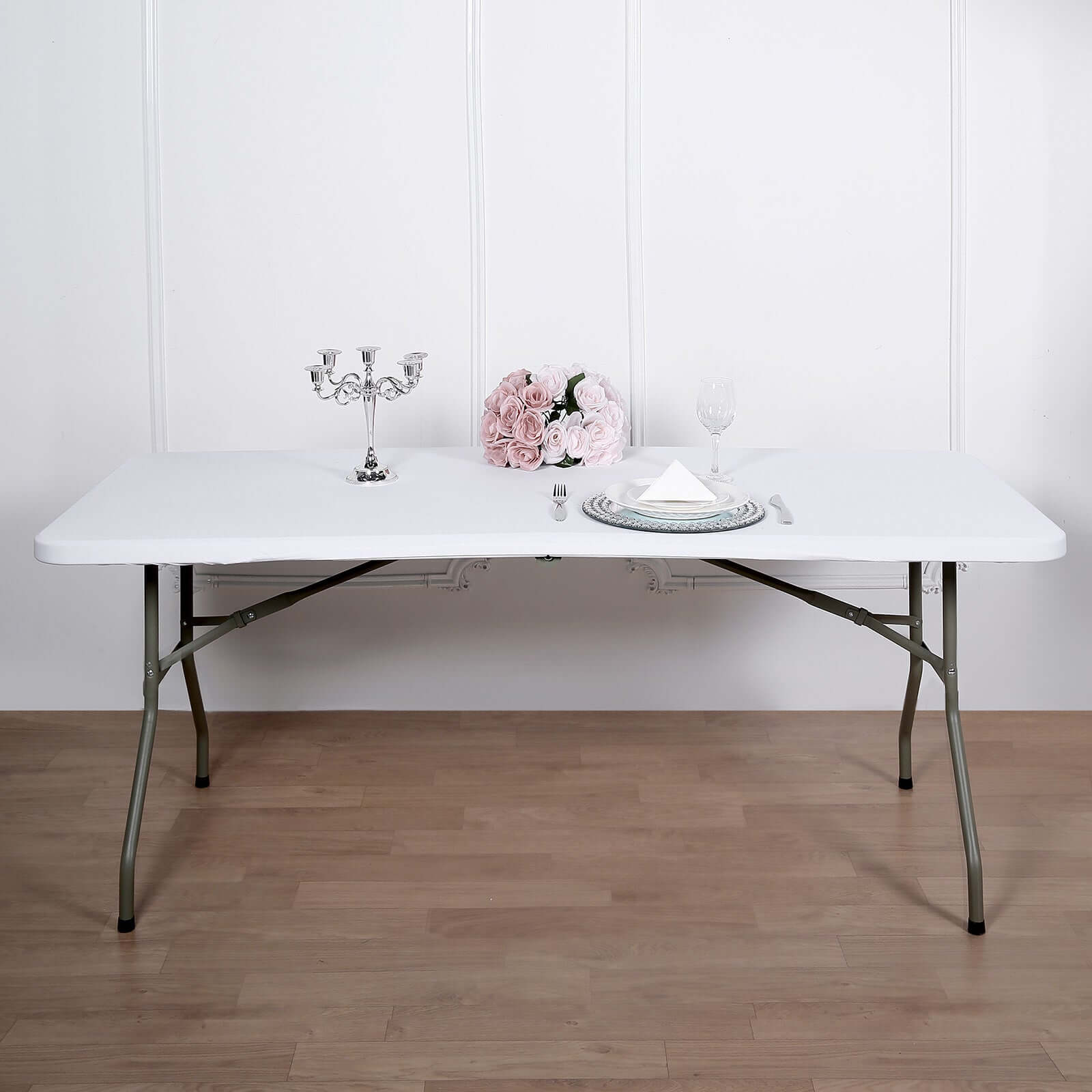 White Stretch Spandex 72x30 Rectangle Fitted Table Topper - Durable & Sleek