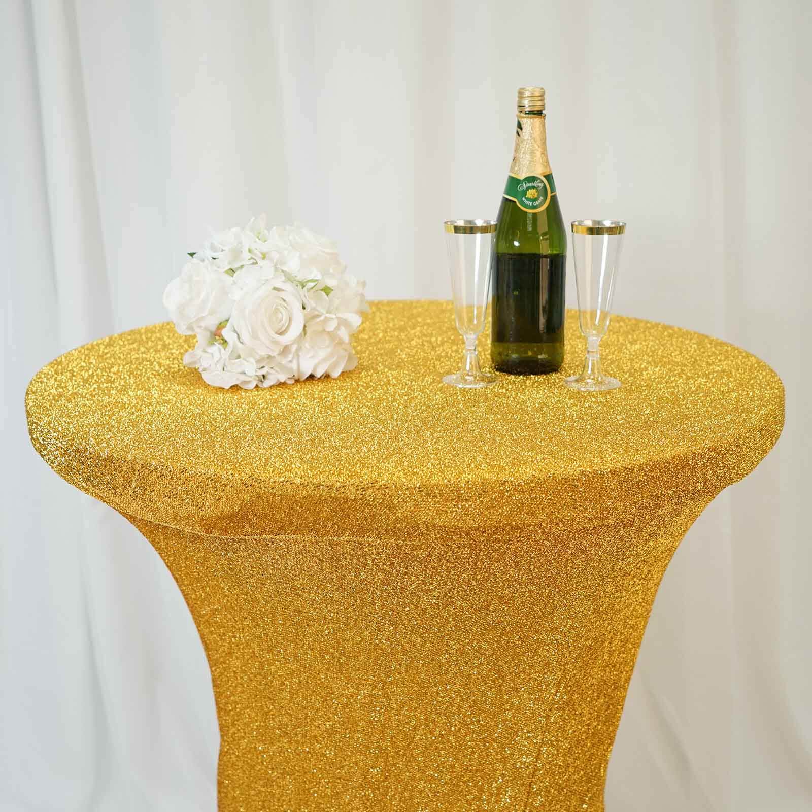 Gorgeous Gold Metallic Spandex Cocktail Table Cover - Perfect Stretch Fit for 24'-36' Tables