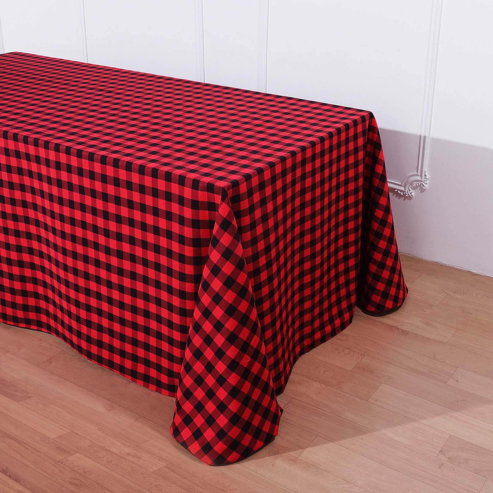 Hot Sale! Black/Red Seamless Checkered Buffalo Plaid Polyester Rectangle Tablecloth 90x132