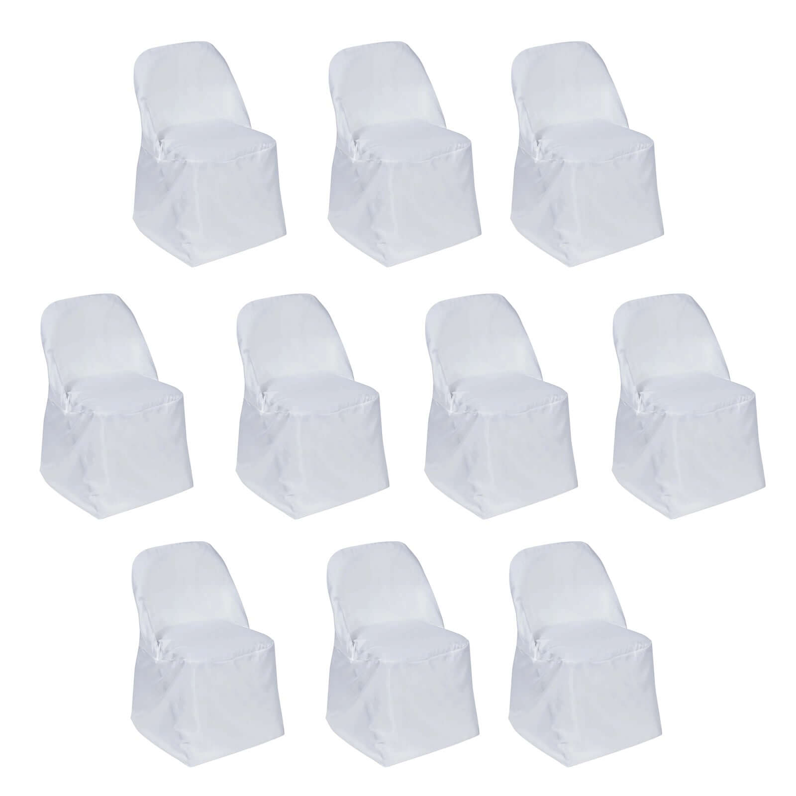 10-Piece White Polyester Slip-On Chair Covers for Folding Chairs - Wrinkle & Stain Resistant