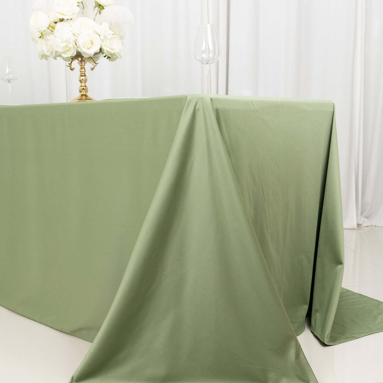 Premium Wrinkle-Free & Stain-Resistant Dusty Sage Green Scuba Tablecloth (90x132)