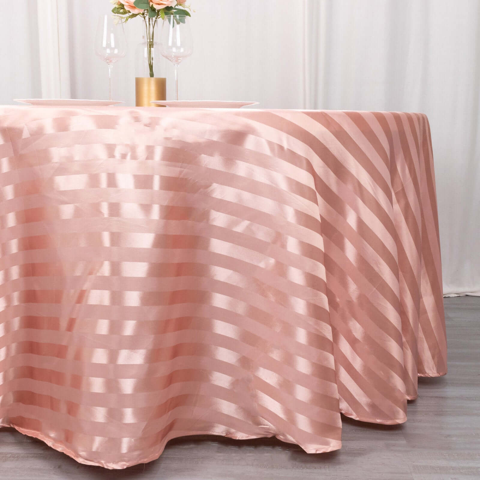 Hot Deal! Silky Seamless Dusty Rose Satin Round Tablecloth with Glossy Stripes, 120' Dia.