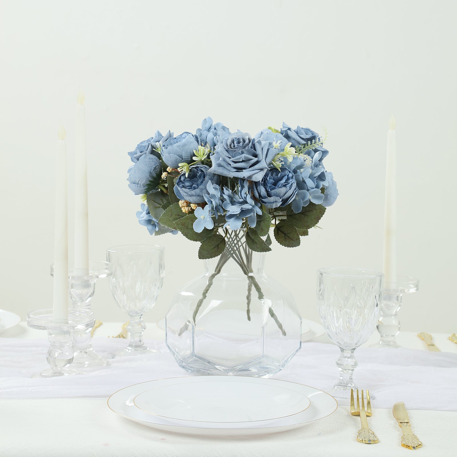 2-Pack Dusty Blue Artificial Rose & Peony Silk Bouquets for Weddings and Home Decor - Great Deal