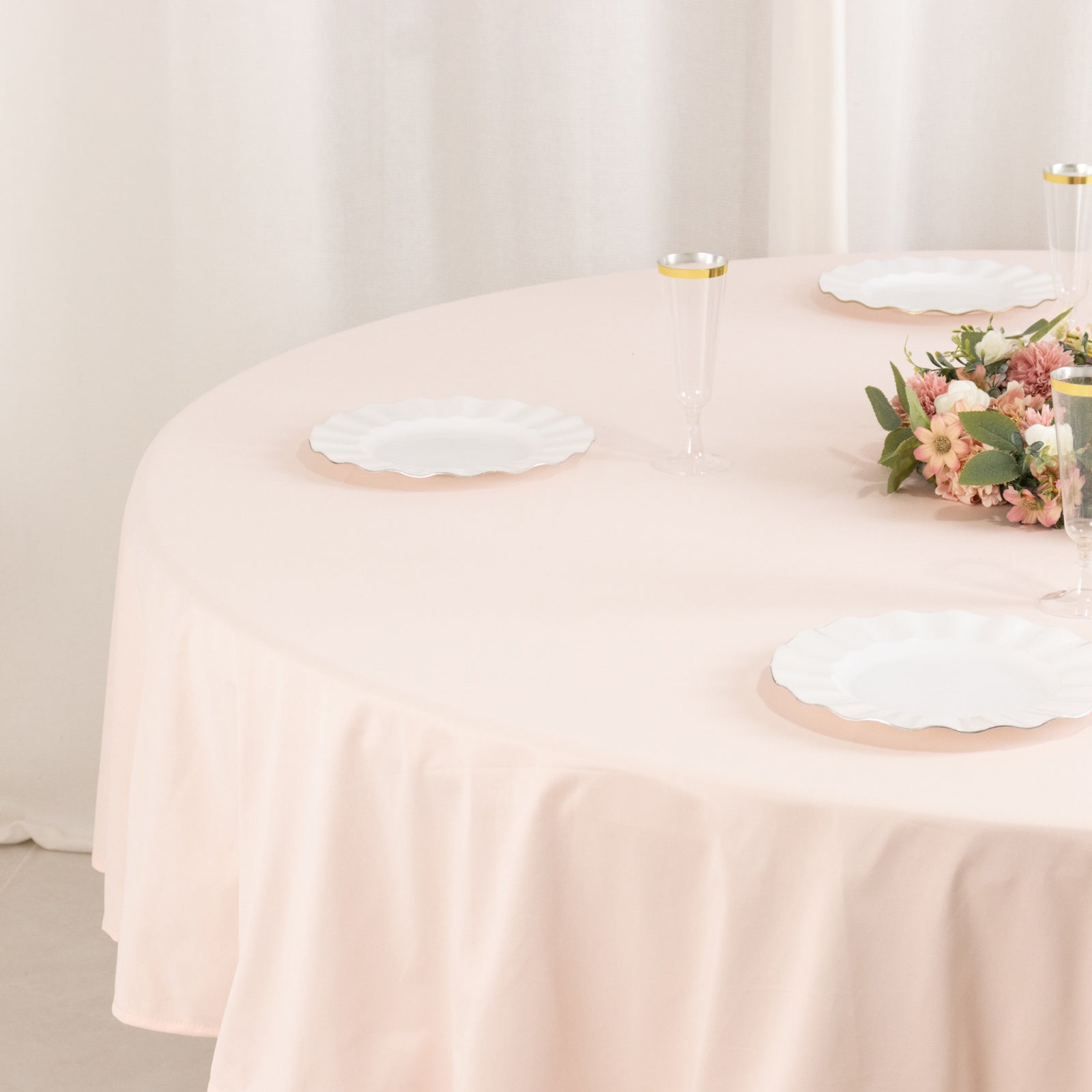 Blush Premium 90' Round Scuba Tablecloth - Stain & Wrinkle Resistant