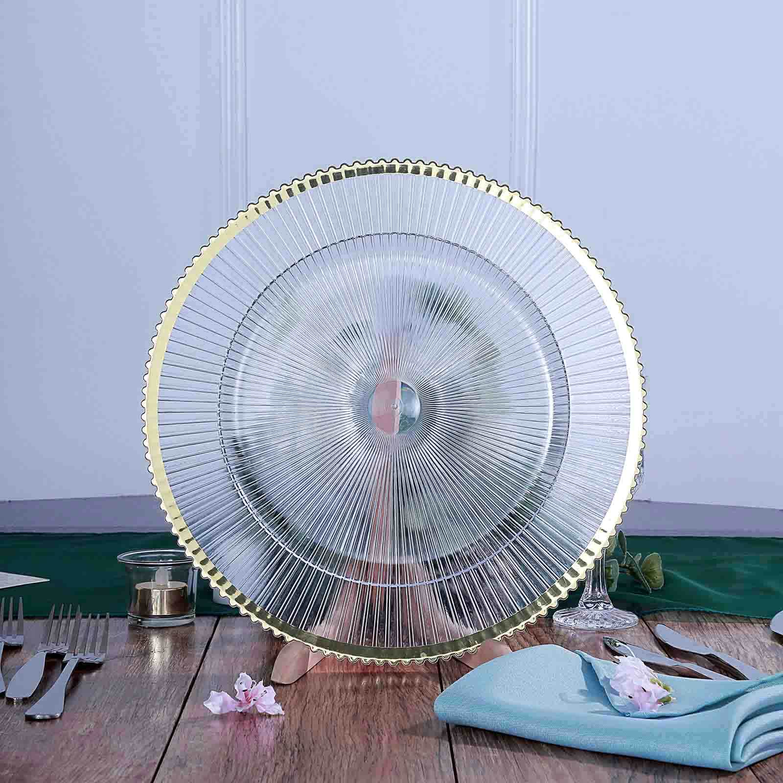 Hot Deal! 6-Pack 13-inch Clear Acrylic Charger Plates with Gold Sunray Wavy Rim