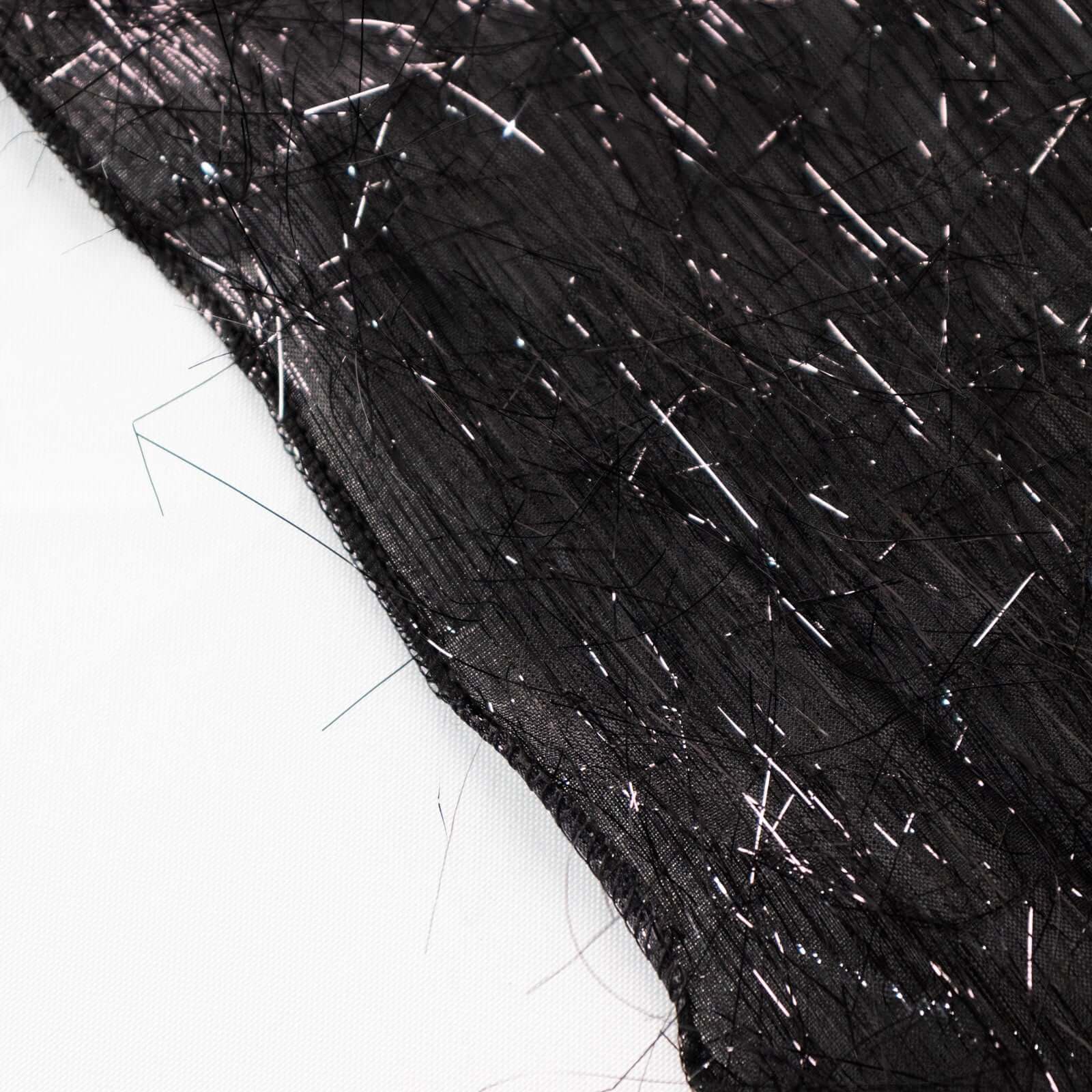 Exclusive Polyester 120-Inch Round Black Tablecloth with Metallic Fringe Shag Tinsel for Events