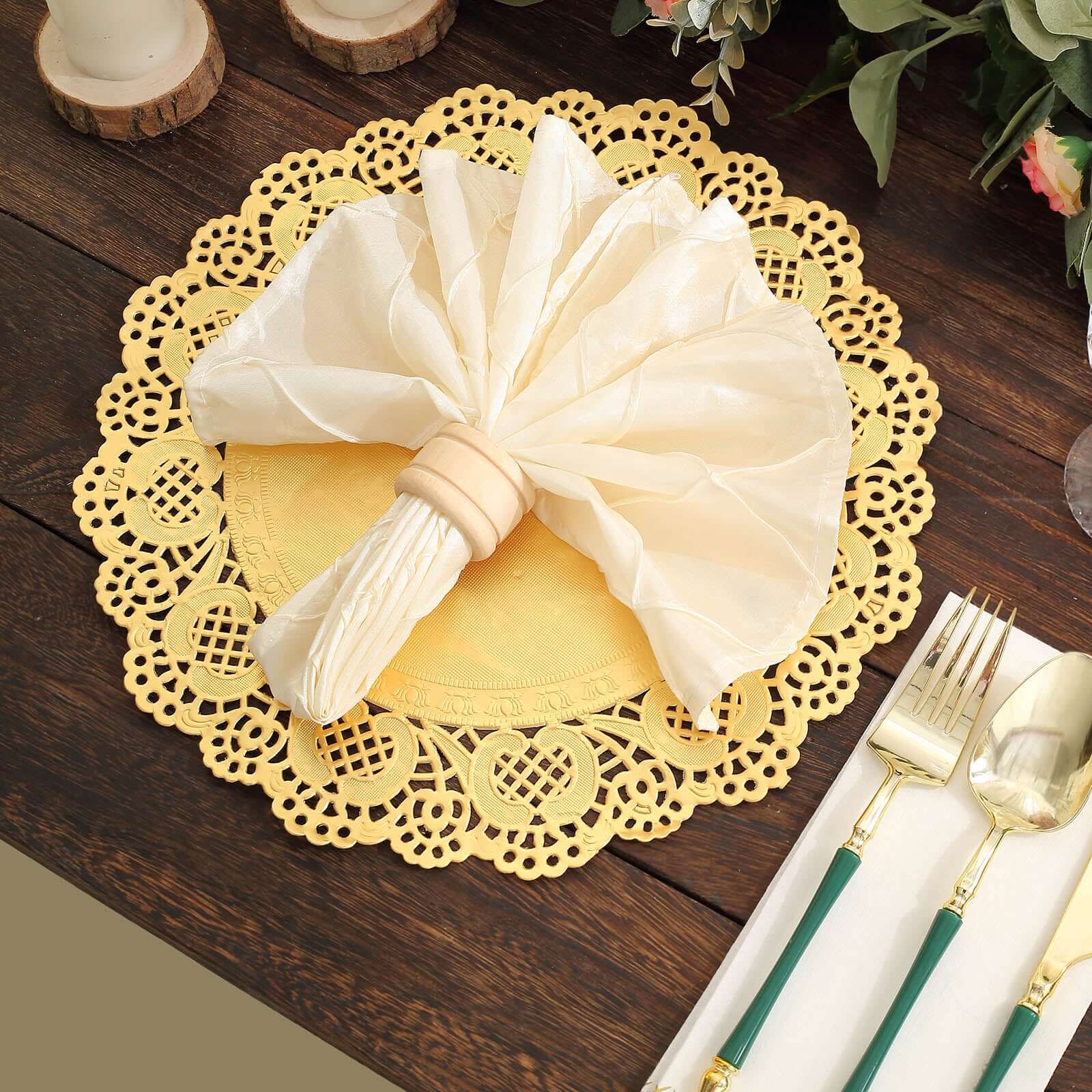50 Pieces of 12-Inch Gold Food-Grade Lace Paper Round Placemats for Dessert & Table Decor