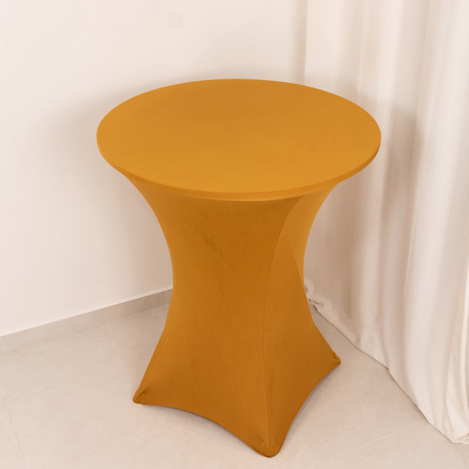 Stretchable Gold Spandex Cocktail Table Cover - Easy Maintenance for Events
