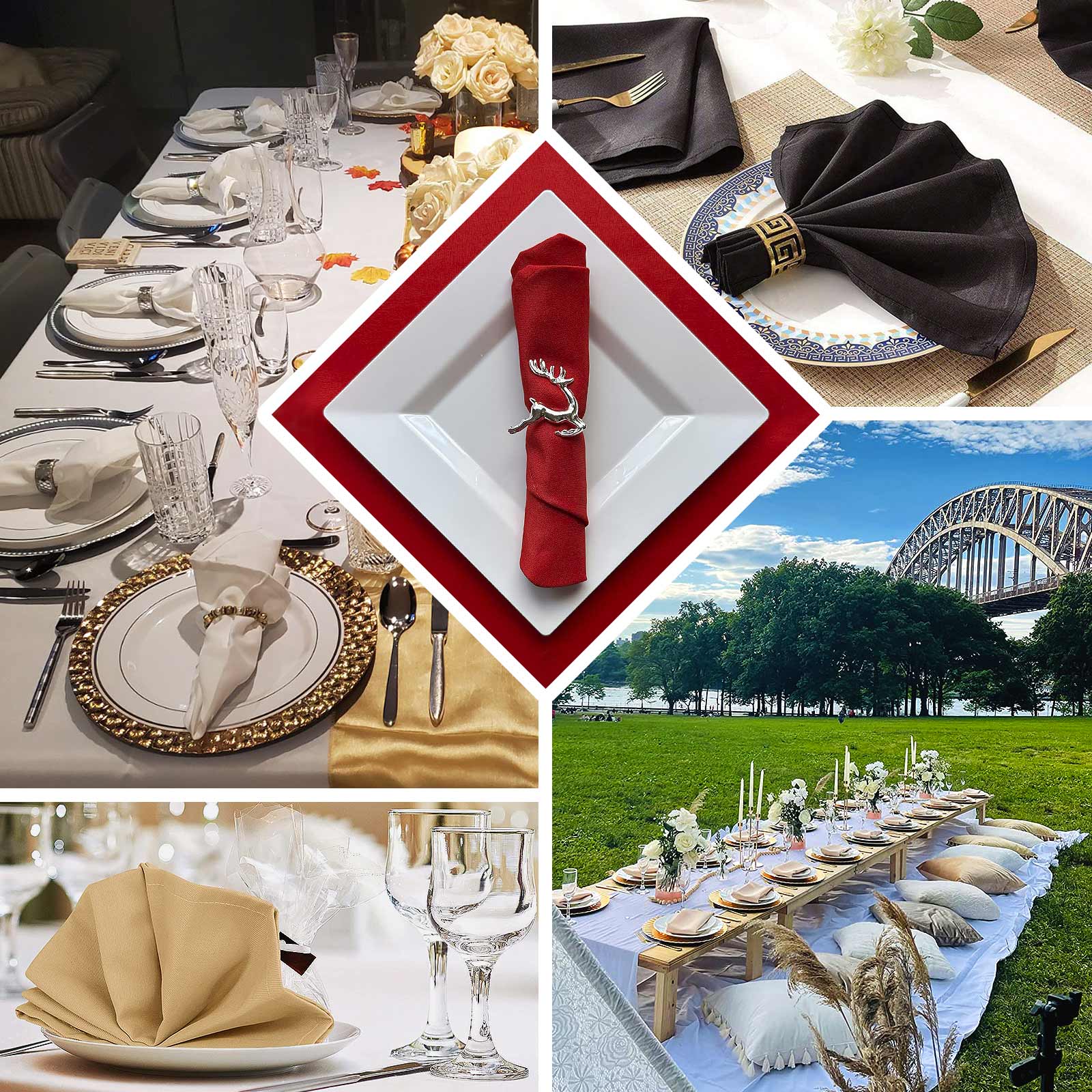 5-Pack Premium Black 20x20 Scuba Dinner Napkins - Durable, Reusable & Stain-Free