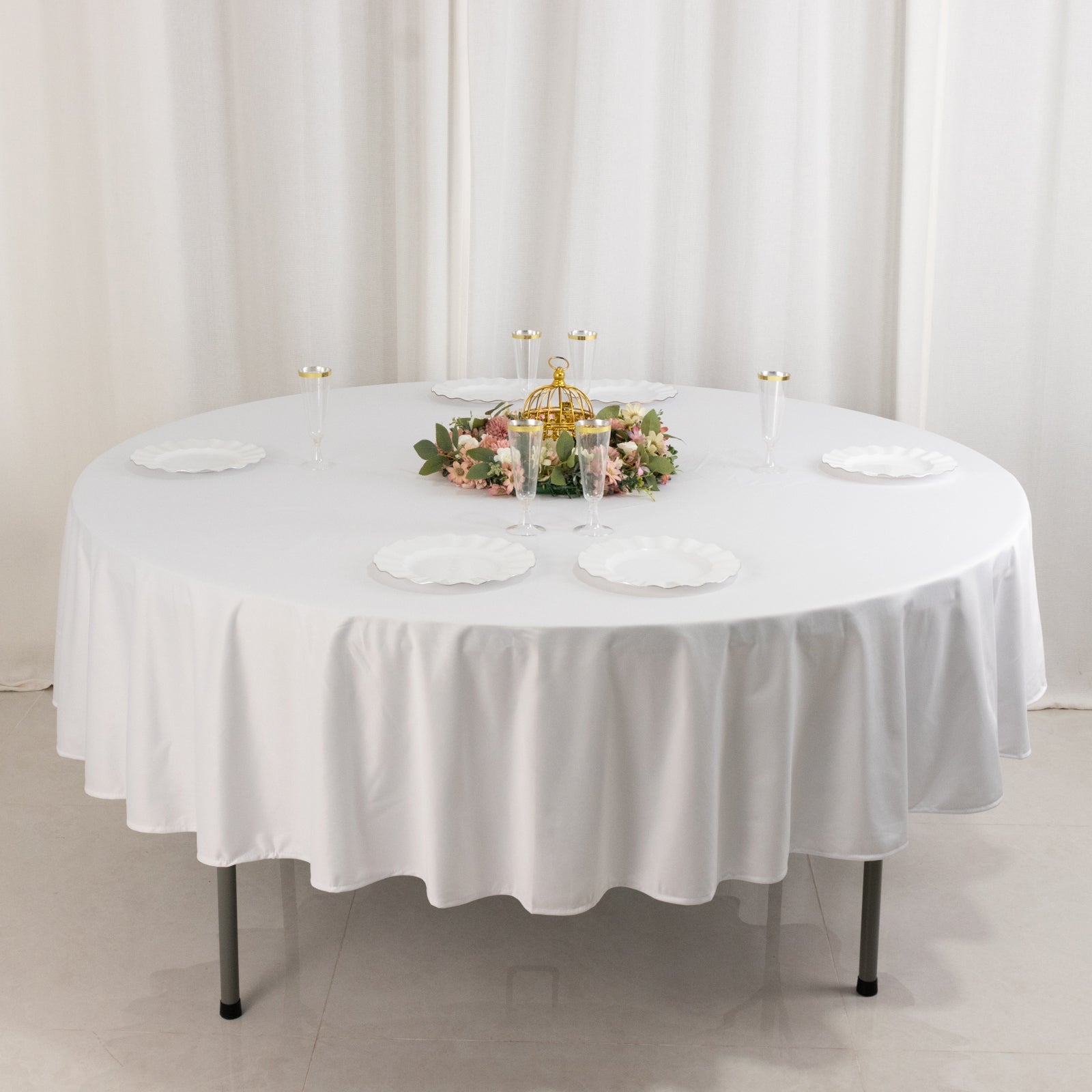 White 90' Premium Scuba Round Tablecloth - Wrinkle & Stain Resistant for Weddings and Banquets