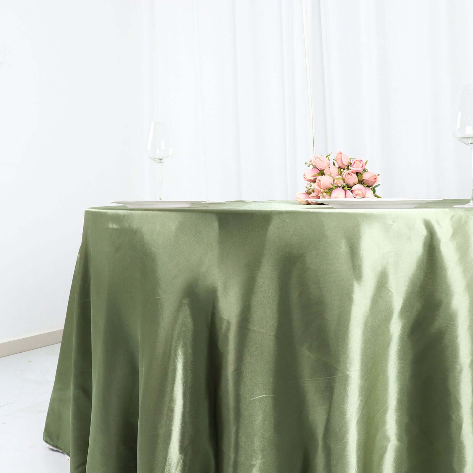 Hot Sale! 120-Inch Round Satin Tablecloth in Dusty Sage Green - Stylish Seamless Table Cover