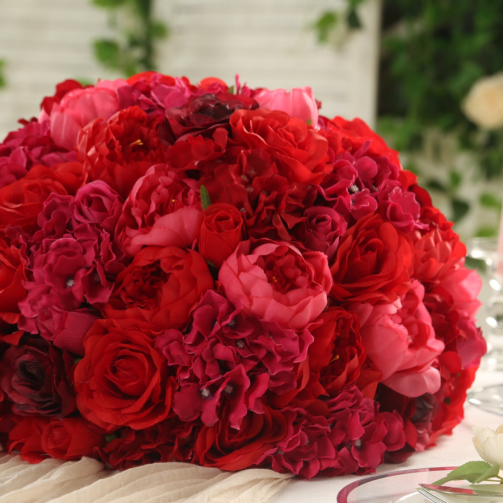 Hot Sale! Large Red Artificial Silk Rose Flower Ball Bouquet for Wedding Centerpieces and Table Decor - 20