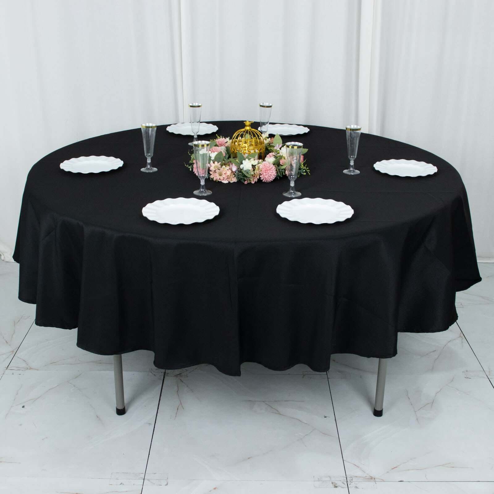 Premium 220GSM Black 90-Inch Round Polyester Tablecloth - Stain & Wrinkle-Resistant for Weddings & Events