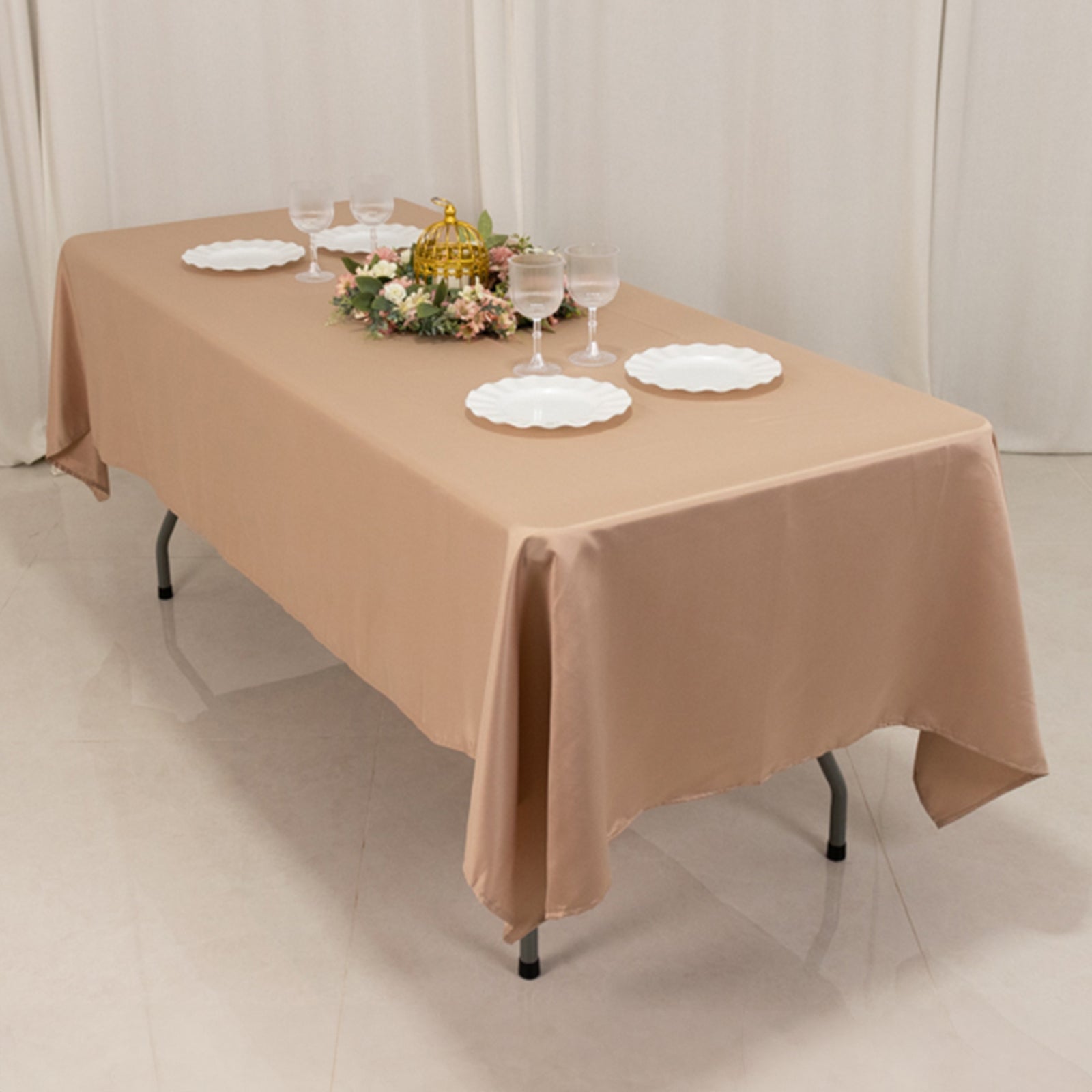 Luxurious Nude Lamour Satin Rectangle Tablecloth - 60x102, Durable & Silky Soft
