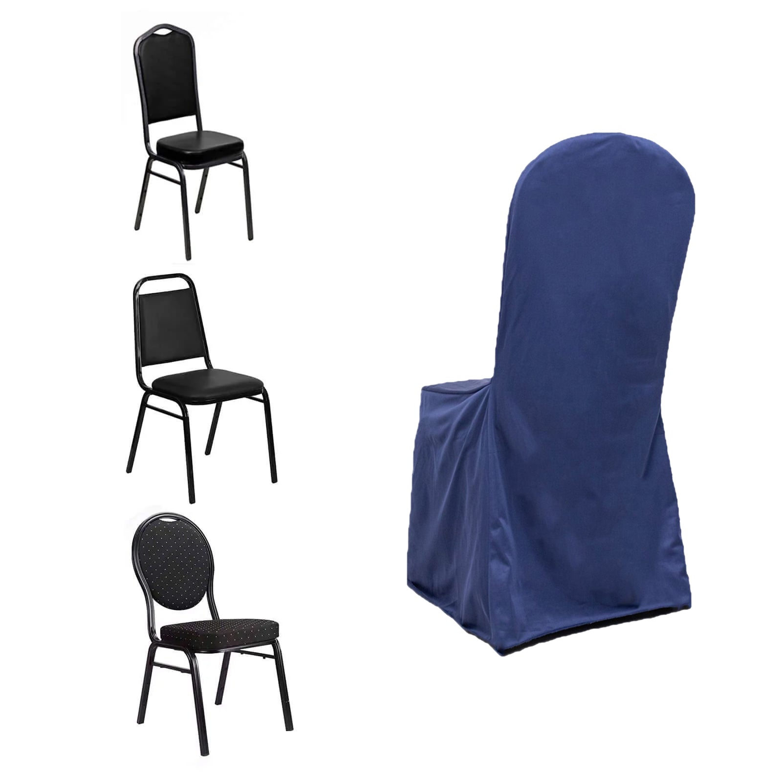 Navy Blue Scuba Stretch Slipcover for Banquet Chairs - Slim, Wrinkle-Free & Durable