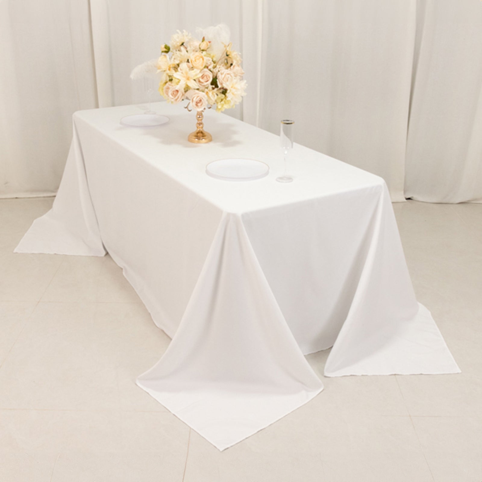 Exclusive White Cotton Blend 90x132 Rectangle Wrinkle - Resistant Tablecloth for Elegant Occasions