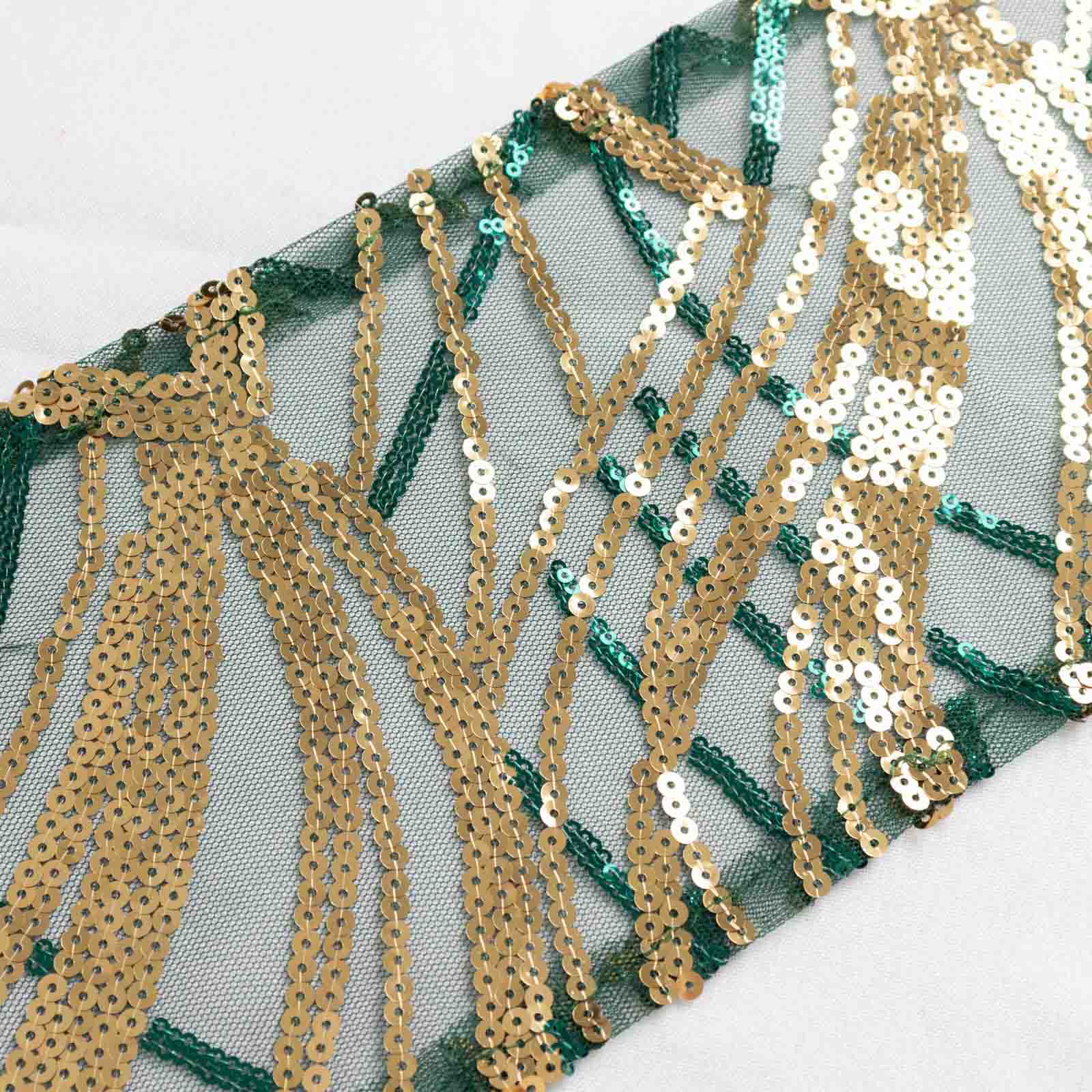 Special Offer! 5-Piece Chair Sashes in Sparkling Hunter Emerald Green/Gold with Wave Sequin Design