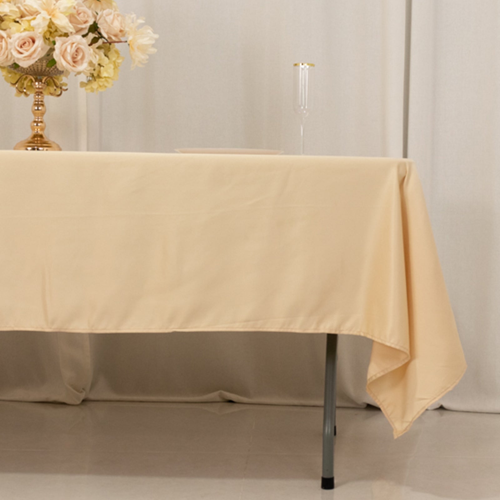 Beige Lamour Satin Rectangle Tablecloth - Durable & Silky Soft, Ideal for Events