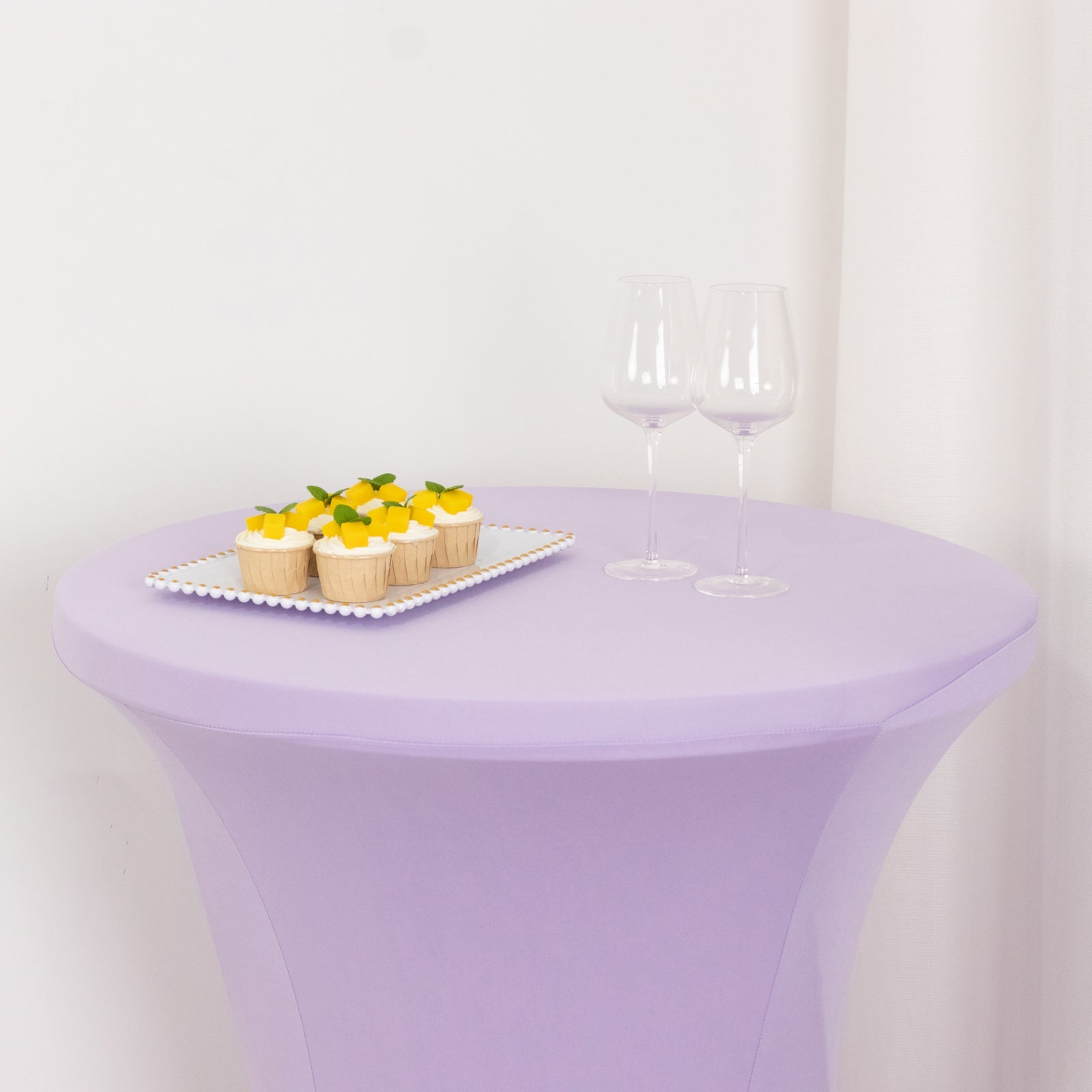 Lavender Lilac Spandex Stretch Fitted Cocktail Table Cover for 24 - 32 Dia Tables