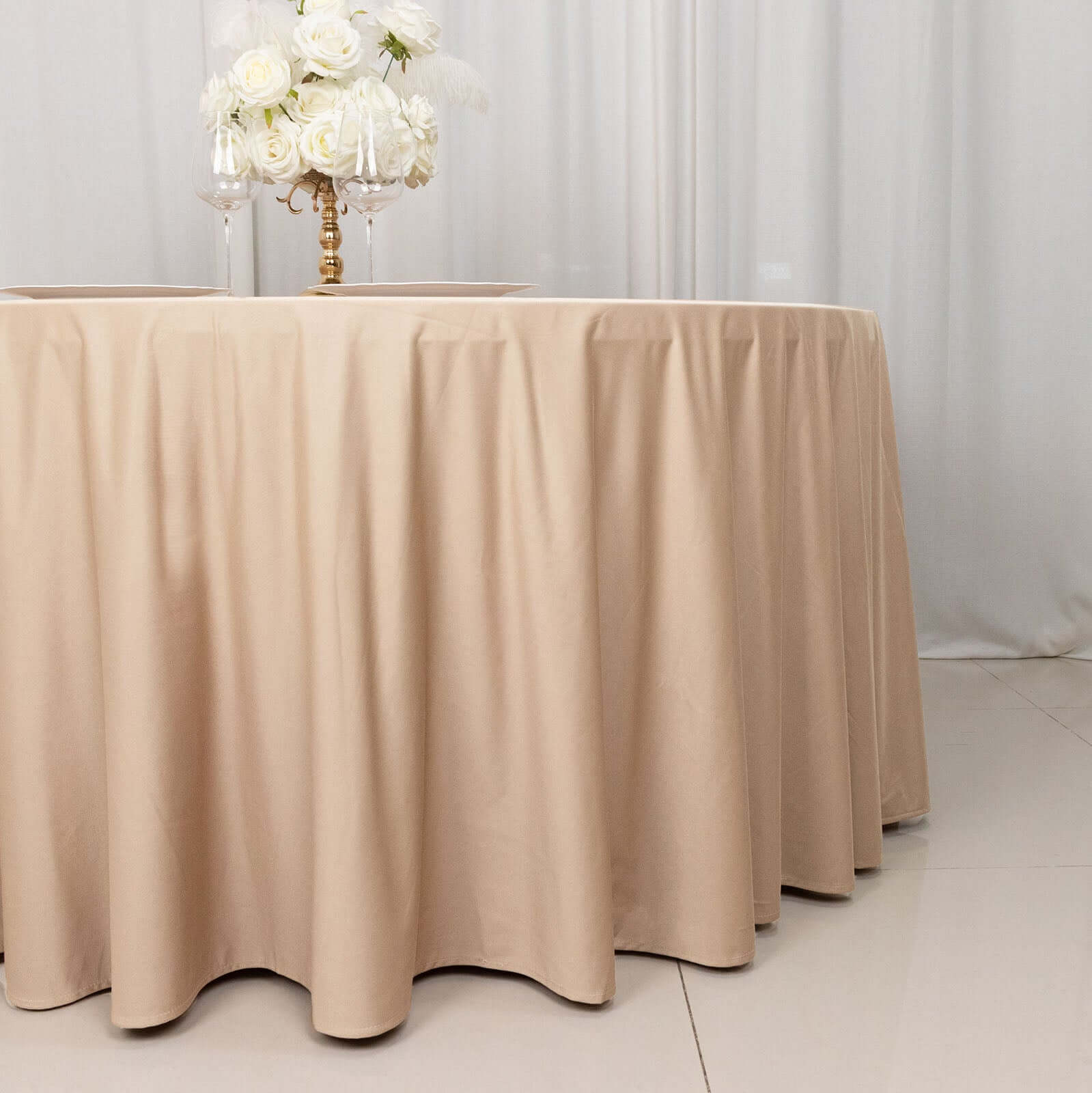 120' Nude Premium Scuba Seamless Tablecloth - Wrinkle & Stain Resistant